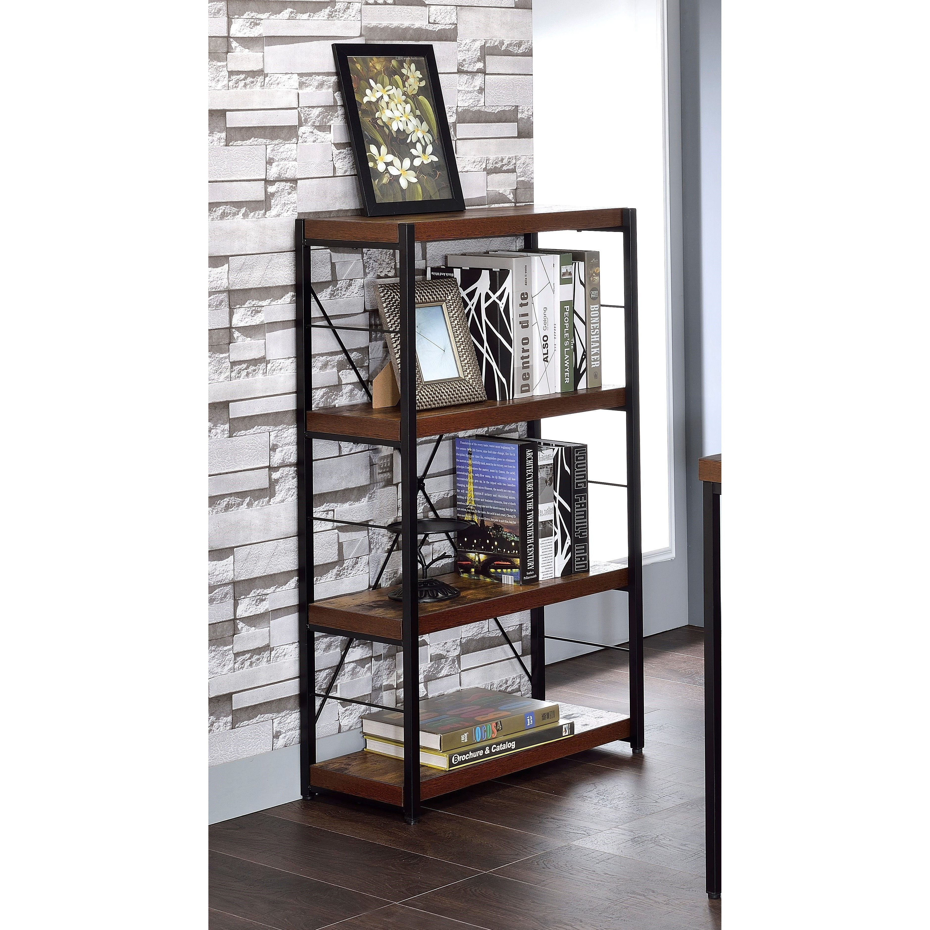 Weathered Oak and Black 3-shelf Bookcase