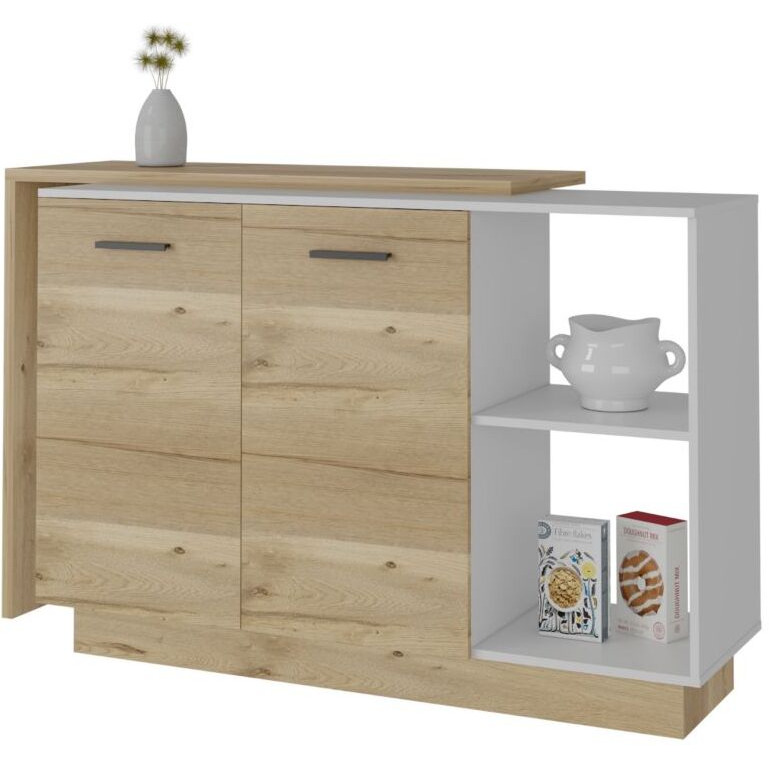 White and Light Oak 2-Piece Kitchen Set, Kitchen Island and Wall Cabinet