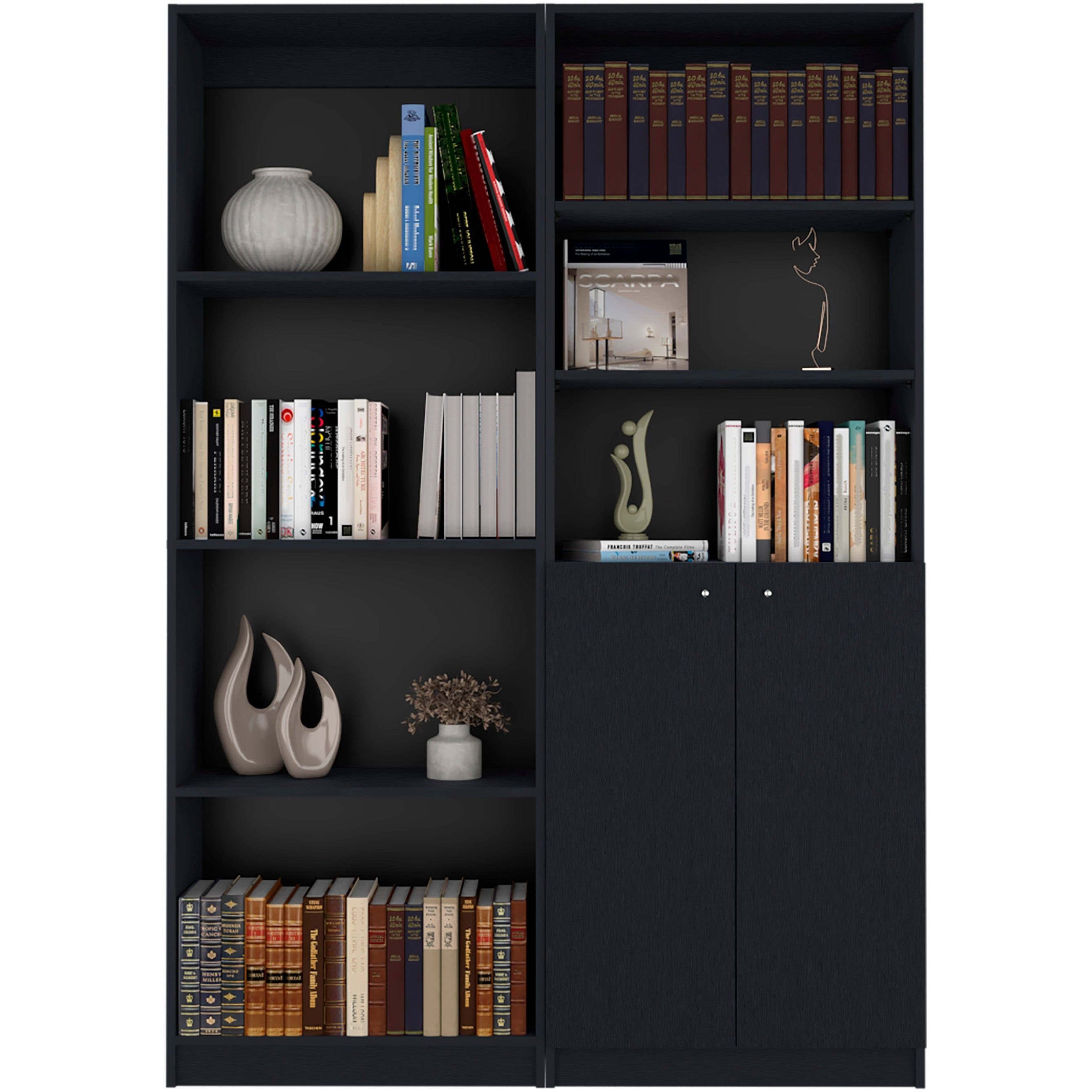 Helena Black 2 Piece Living Room Set with 2 Bookcases