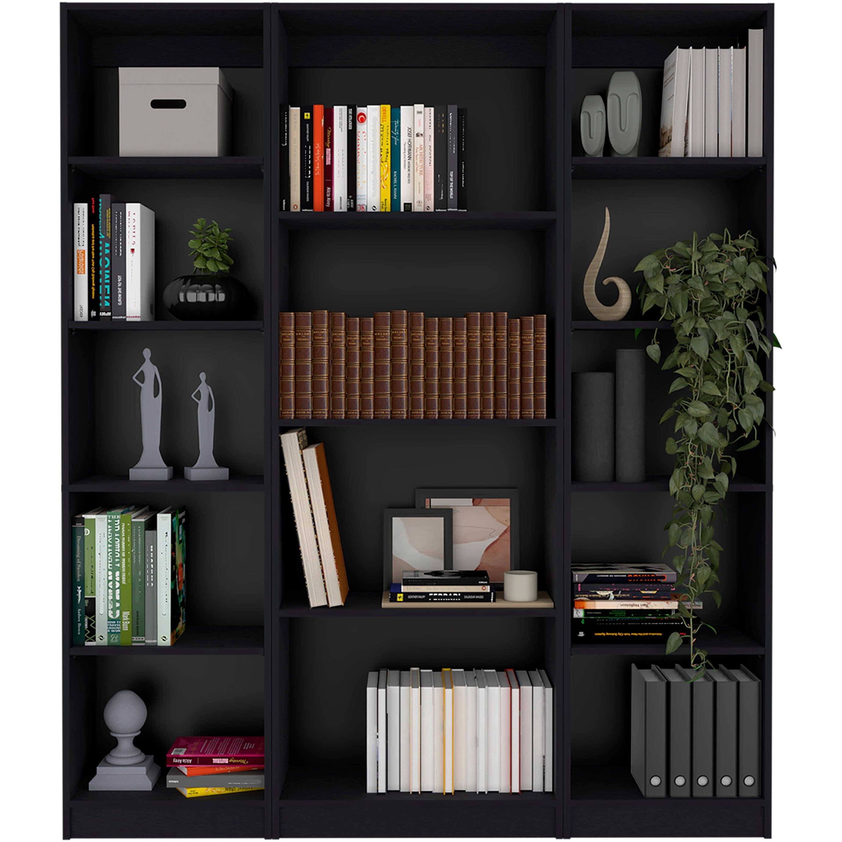 Alexander Black 3 Piece Living Room Set with 3 Bookcases