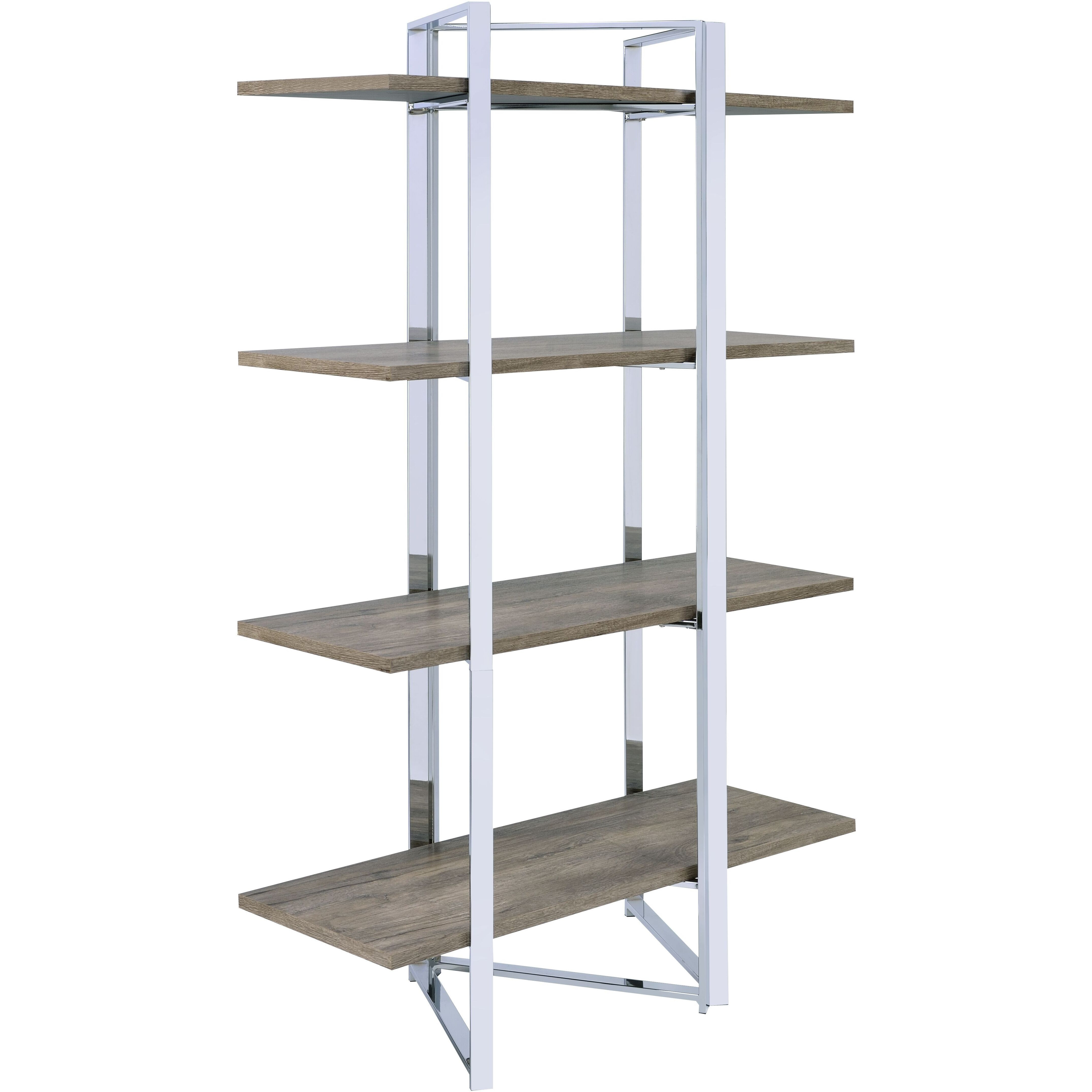 Natural and Chrome 4-Shelf Bookshelf