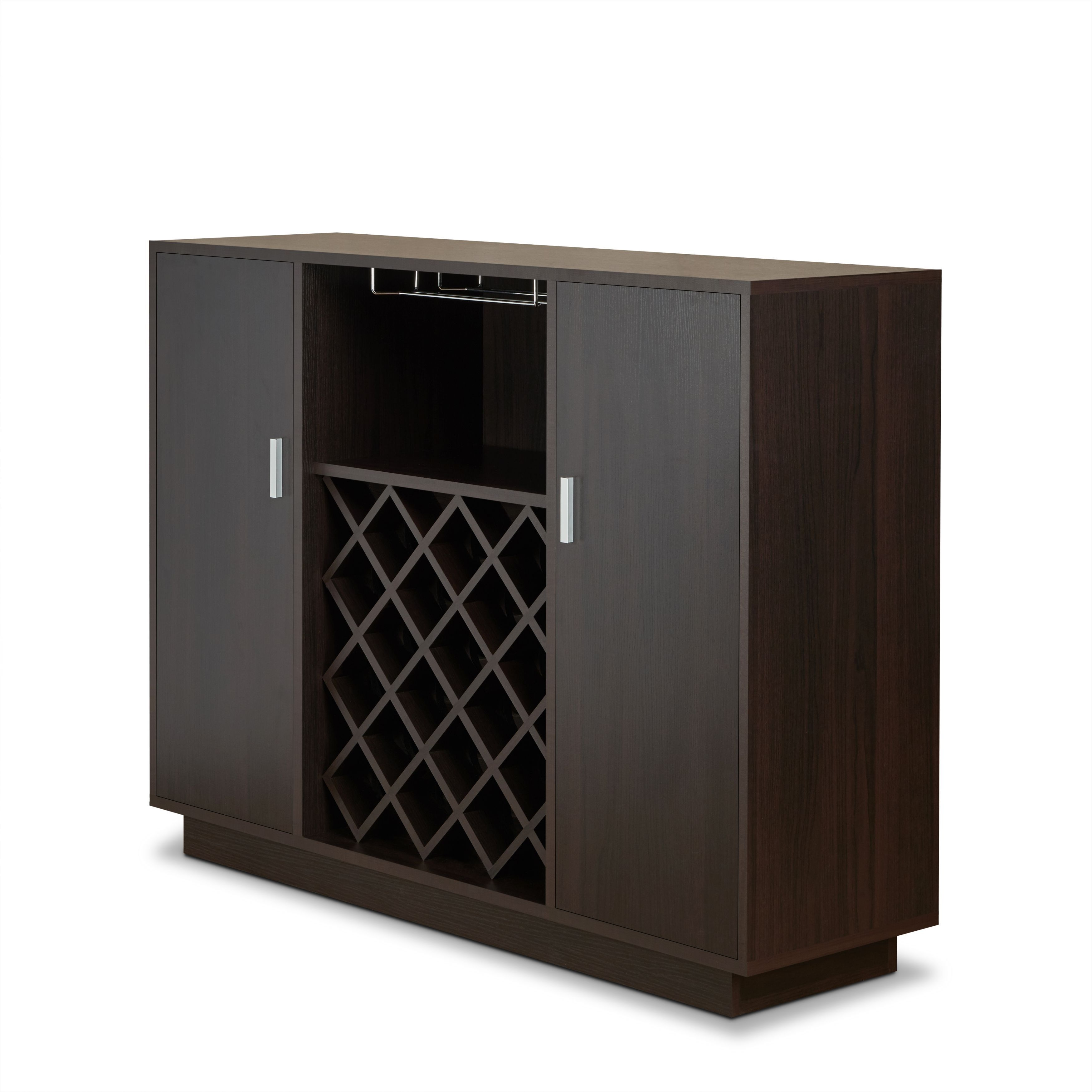 Espresso 2-Door Wine Cabinet with Stemware Rack