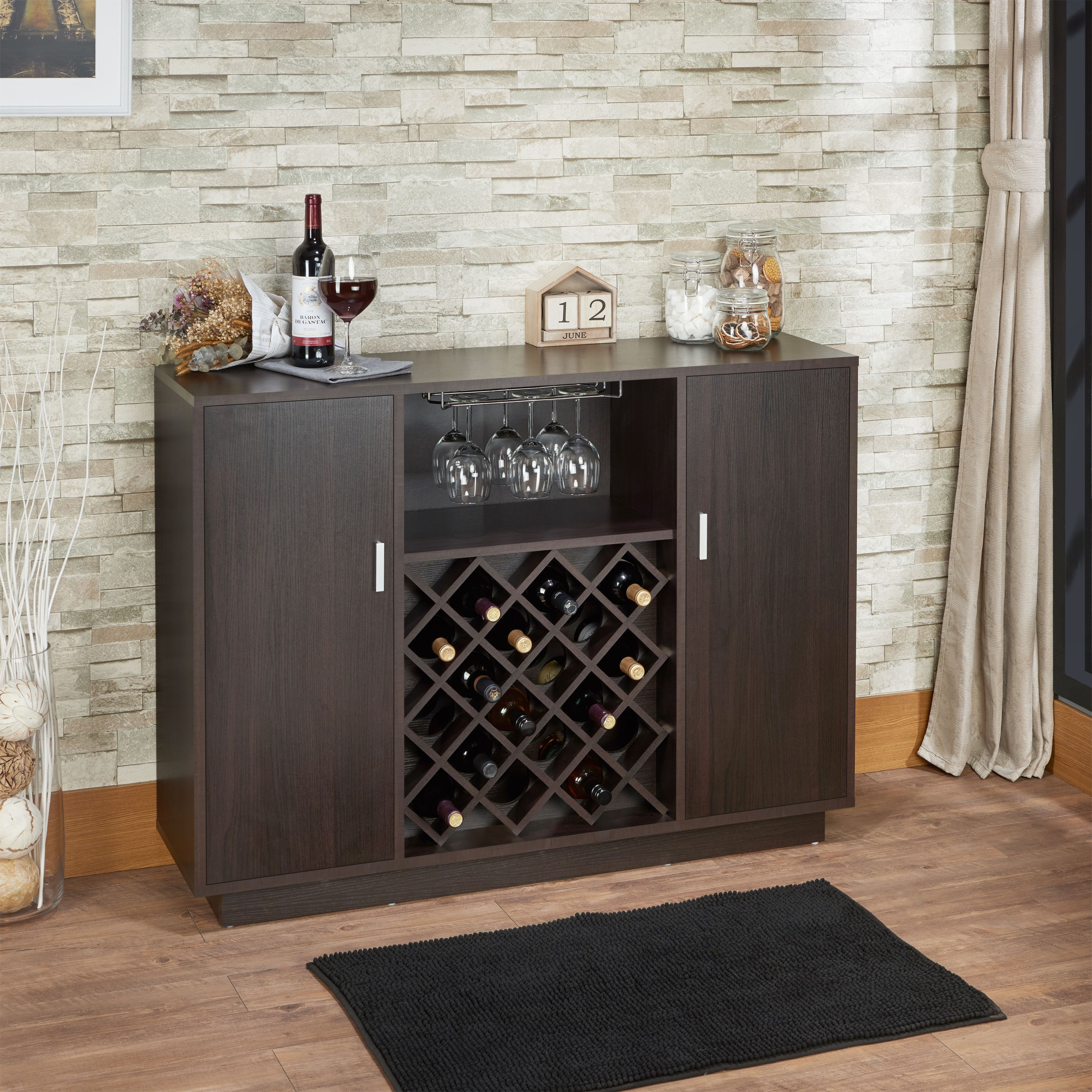 Espresso 2-Door Wine Cabinet with Stemware Rack