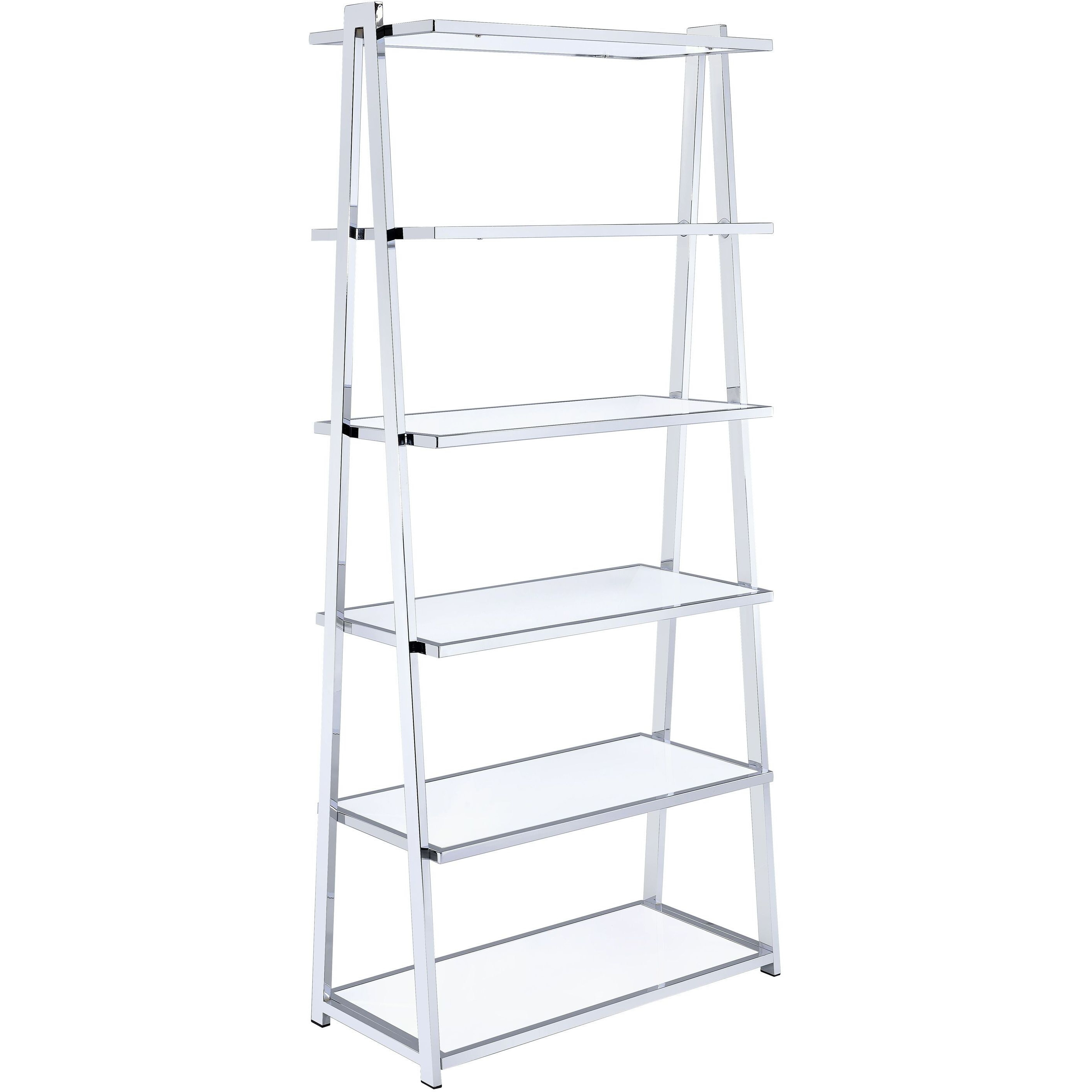 White and Chrome Bookshelf with 6 Shelves