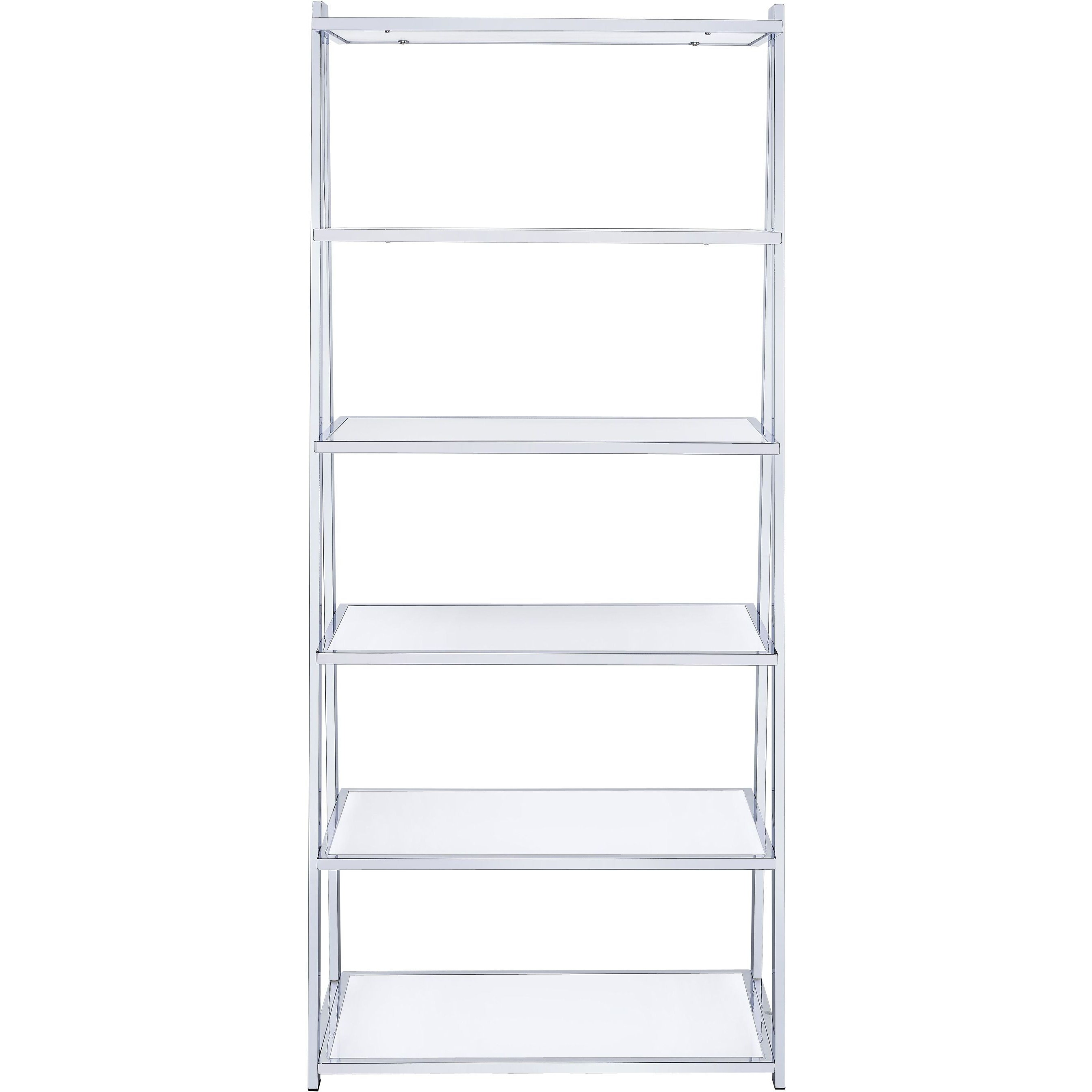 White and Chrome Bookshelf with 6 Shelves