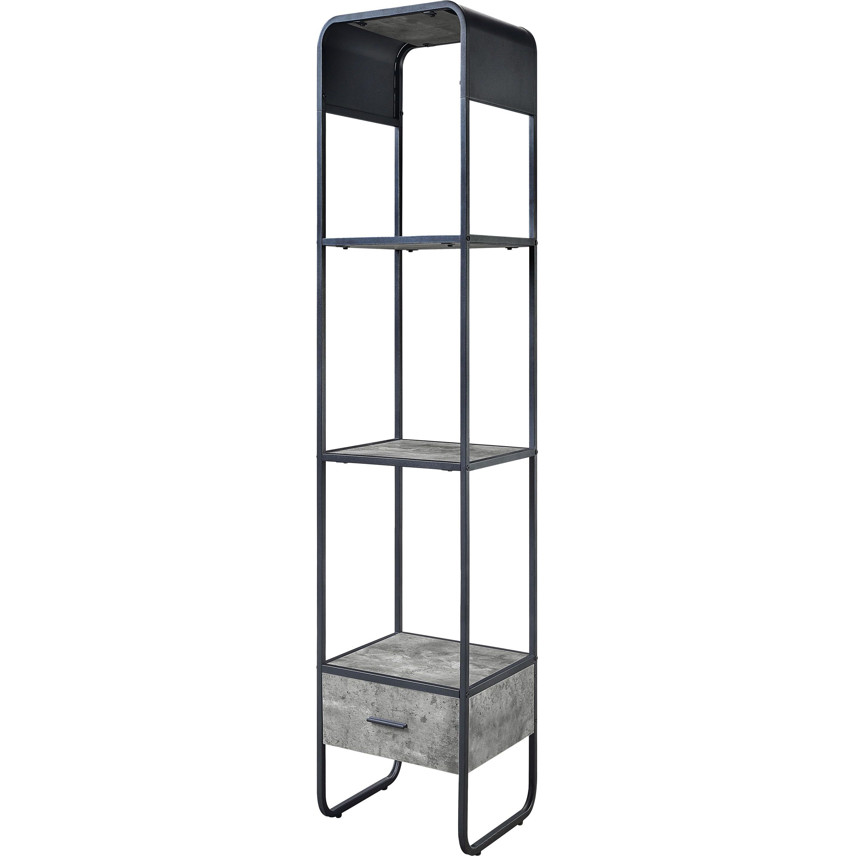 Concrete Grey and Black 2-shelf Side Pier with 1 Drawer