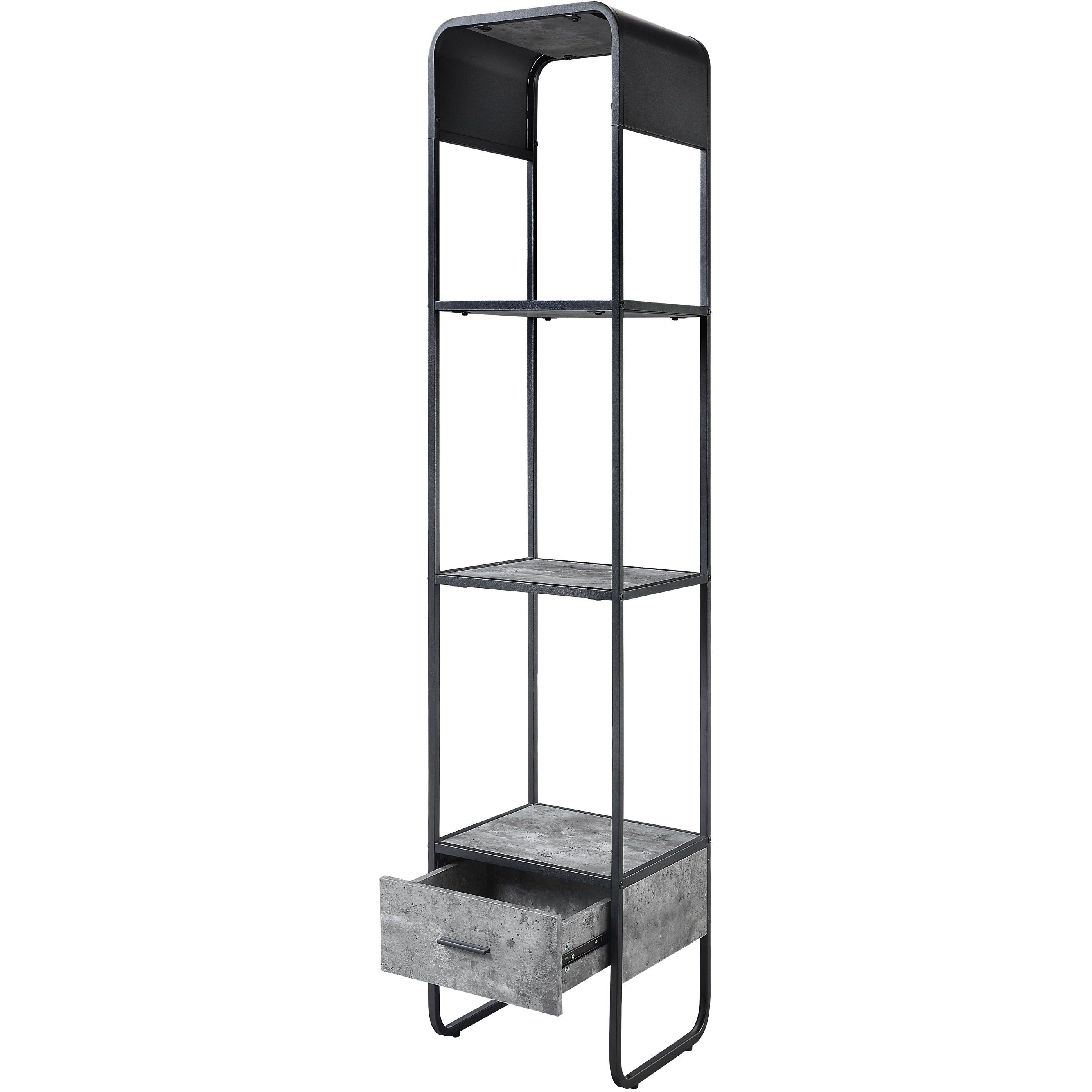 Concrete Grey and Black 2-shelf Side Pier with 1 Drawer