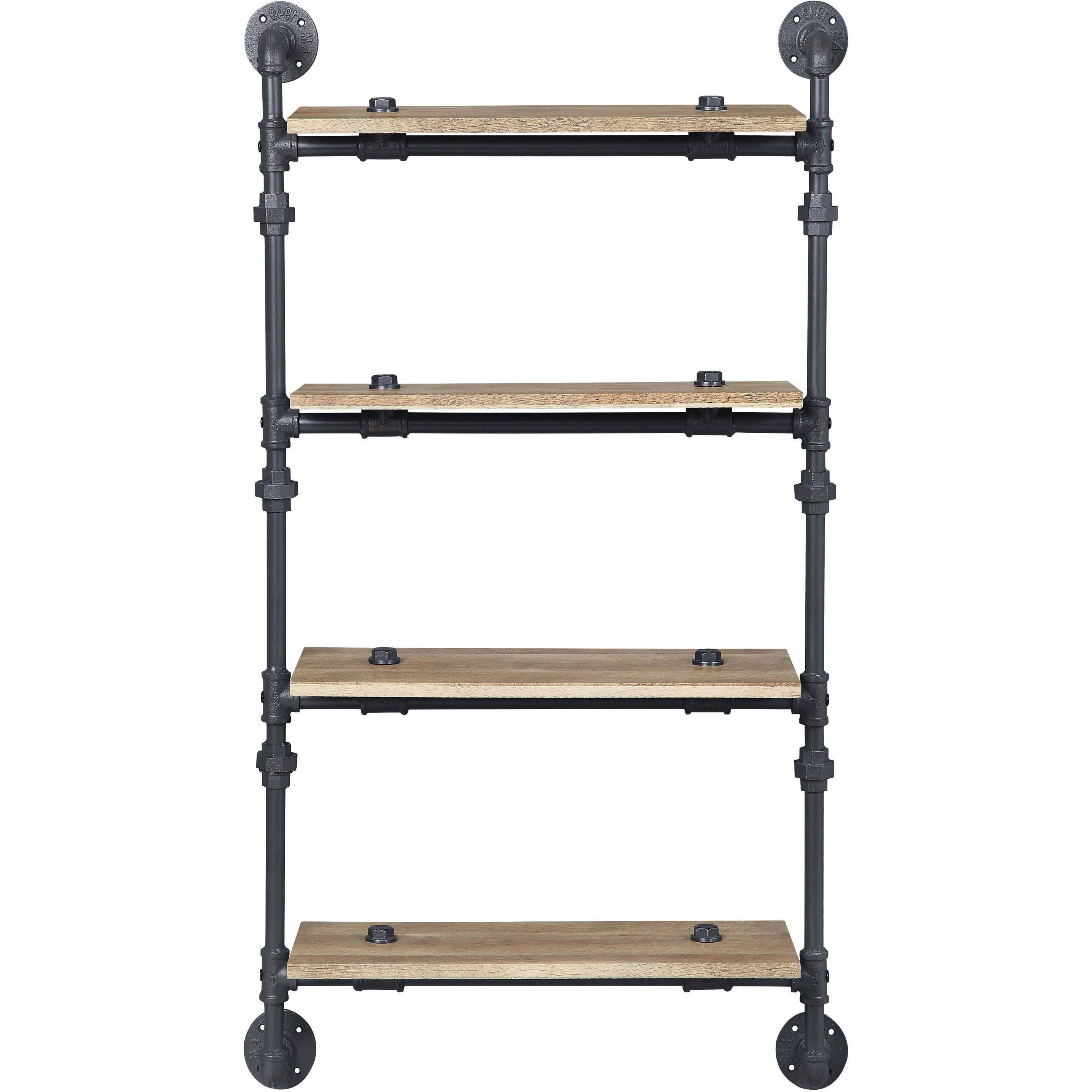 Oak and Sandy Black Rectangle 4-tier Wall Shelf