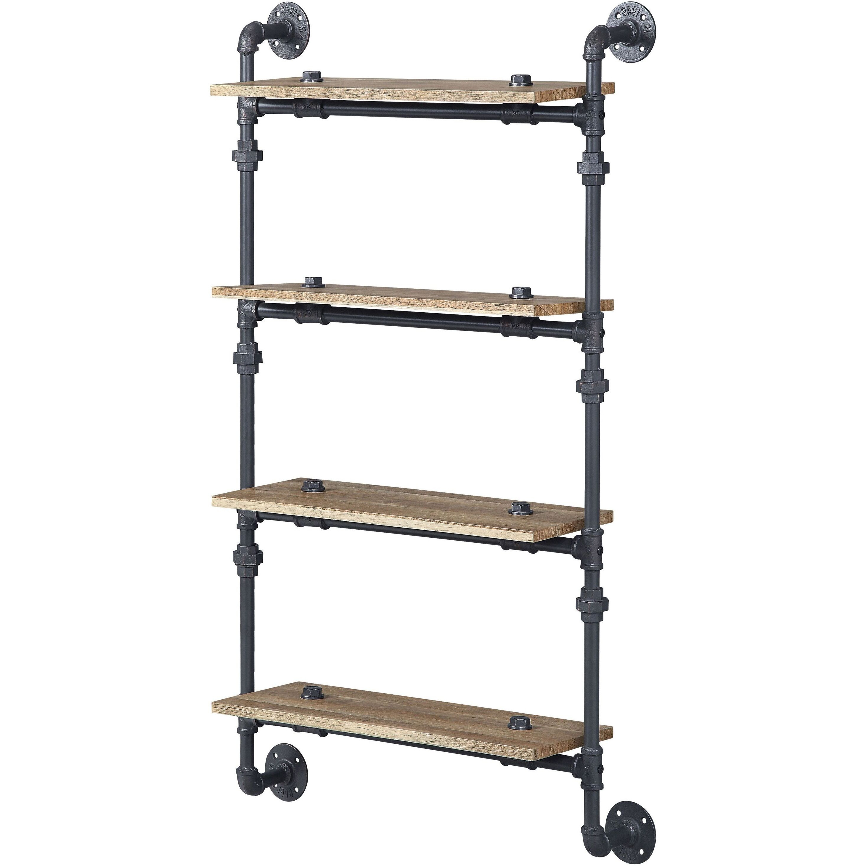 Oak and Sandy Black Rectangle 4-tier Wall Shelf