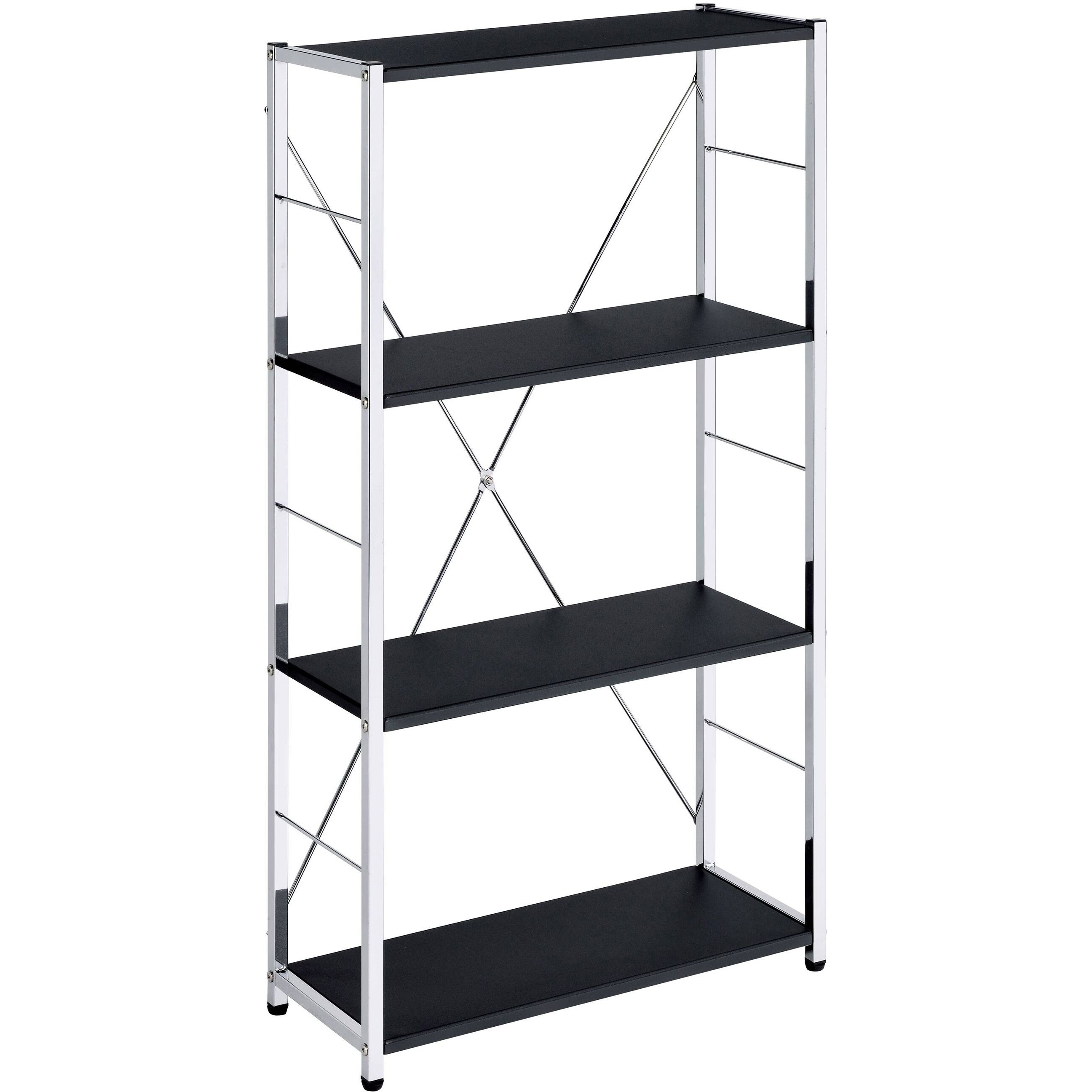 Black and Chrome 4-Tier Rectangular Bookshelf