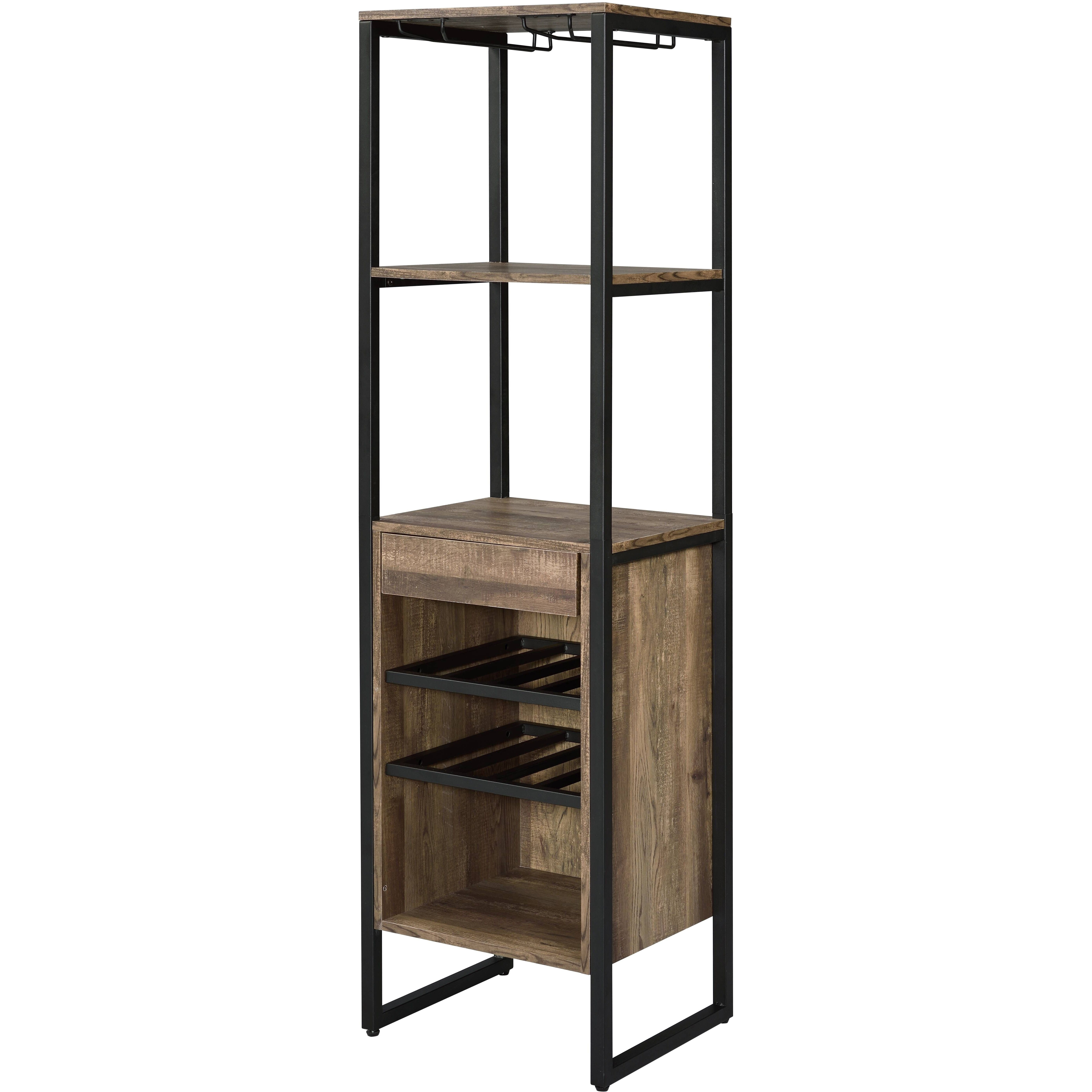 Weathered Oak and Black Wine Rack with 1 Drawer