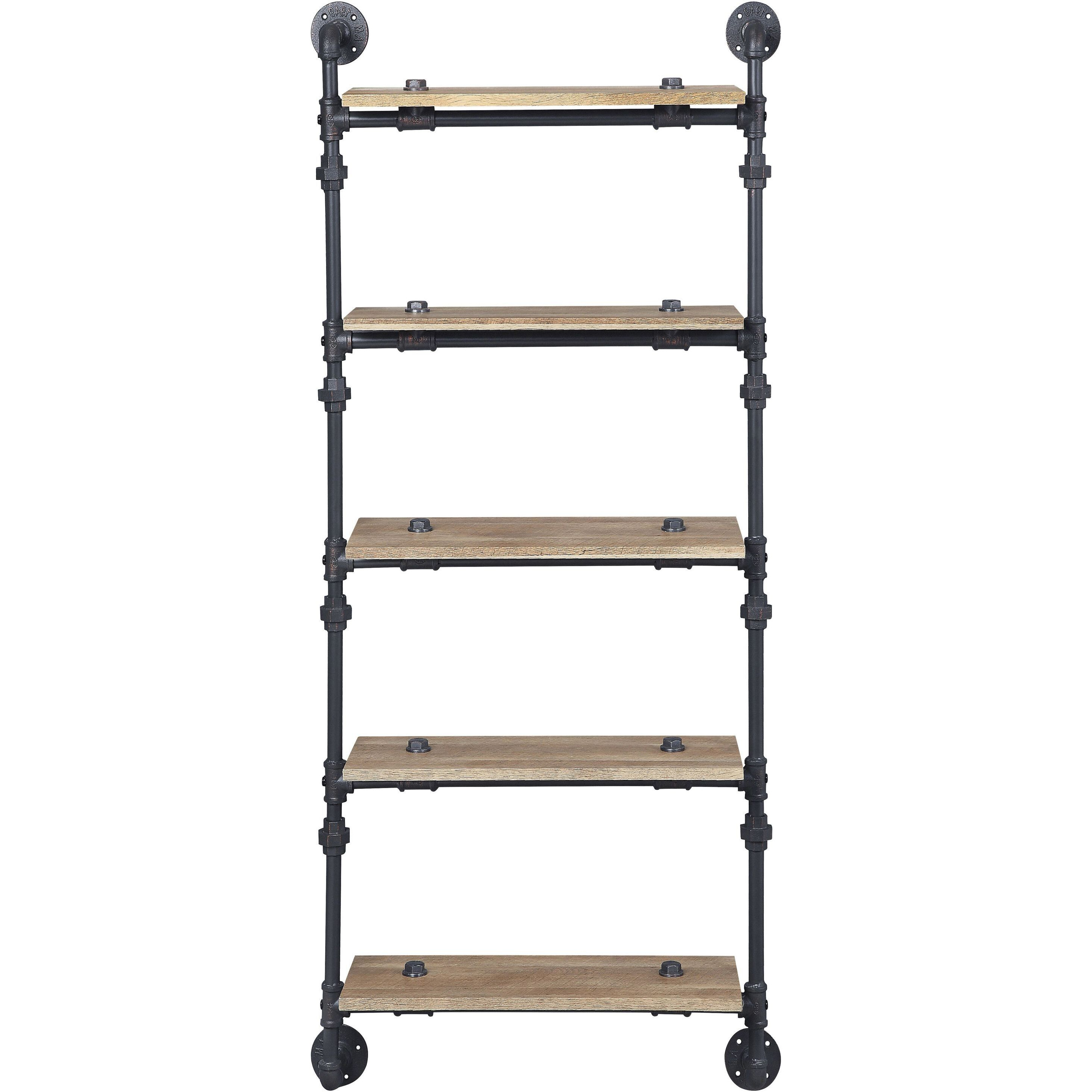 Oak and Sandy Black Rectangle 5-Tier Wall Shelf