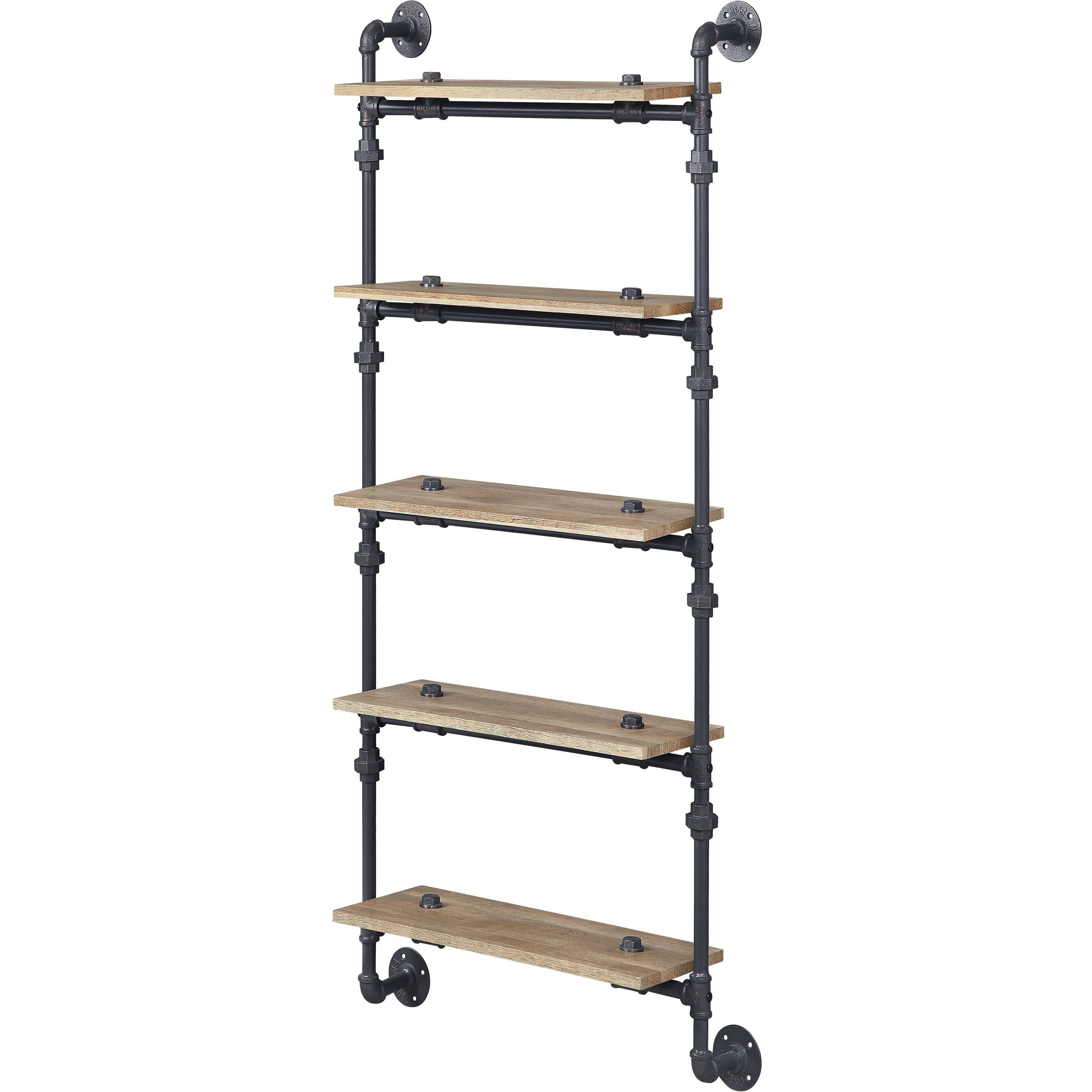 Oak and Sandy Black Rectangle 5-Tier Wall Shelf