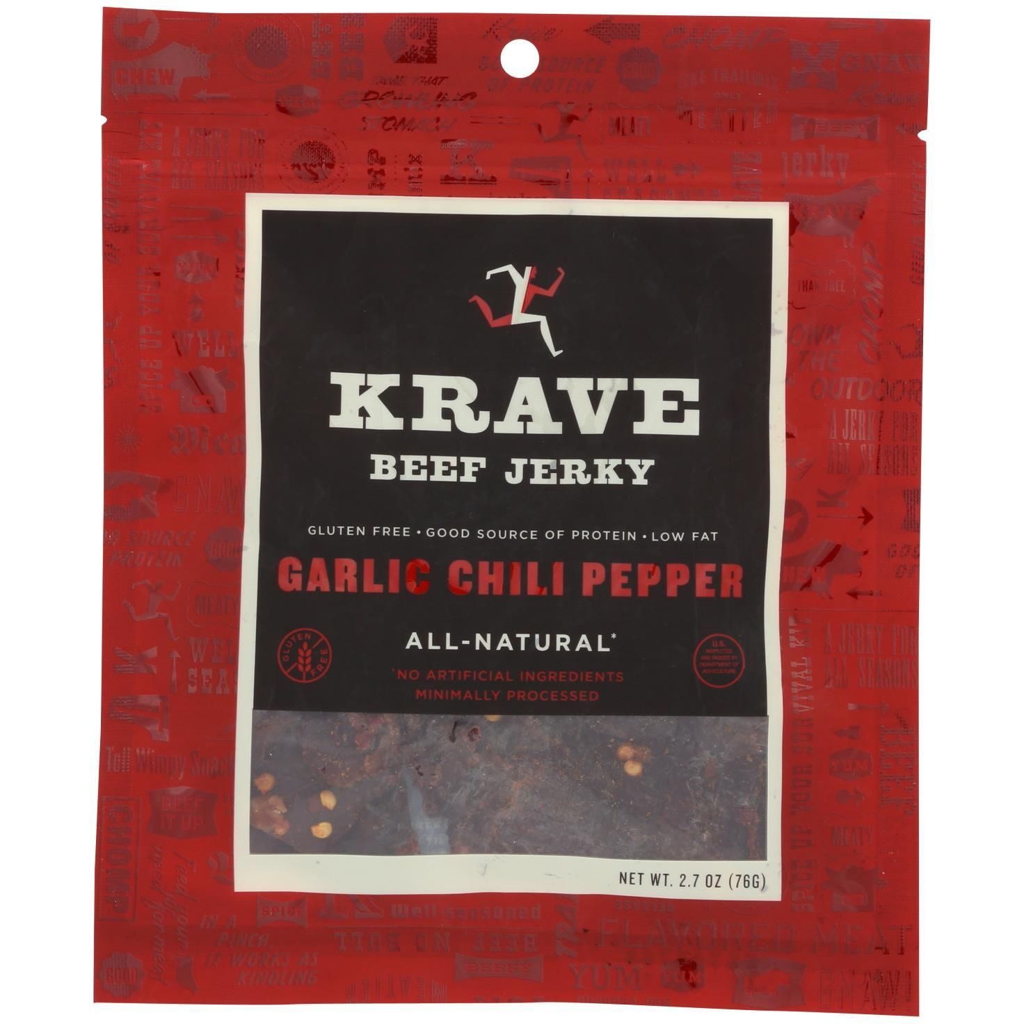 Krave Beef Jerky - Garlic Chili Pepper - Case Of 8 - 2.7 Oz