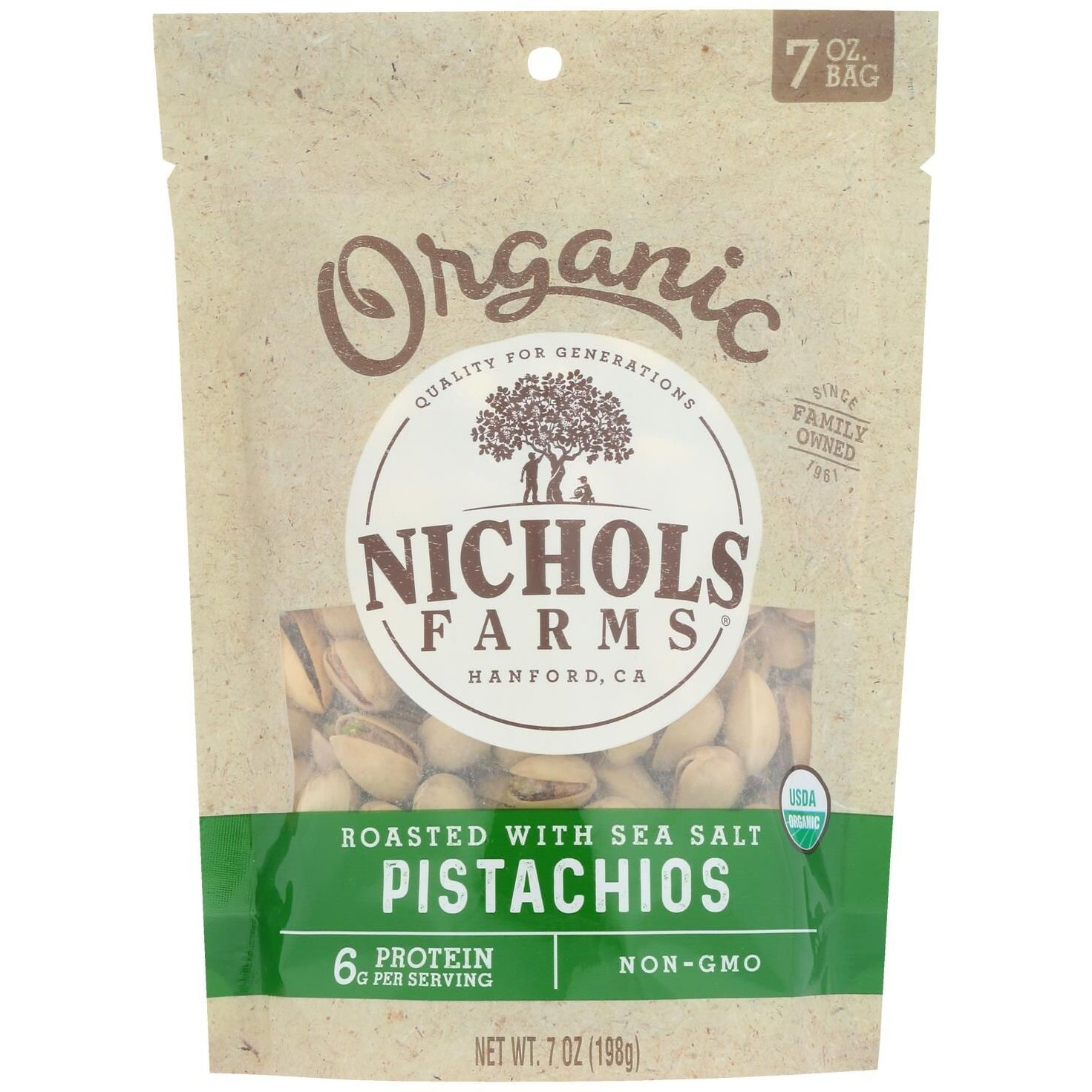 Nichols Farms - Pistachio Organic Shell Roasted Salted - Case Of 12 - 7 Ounces