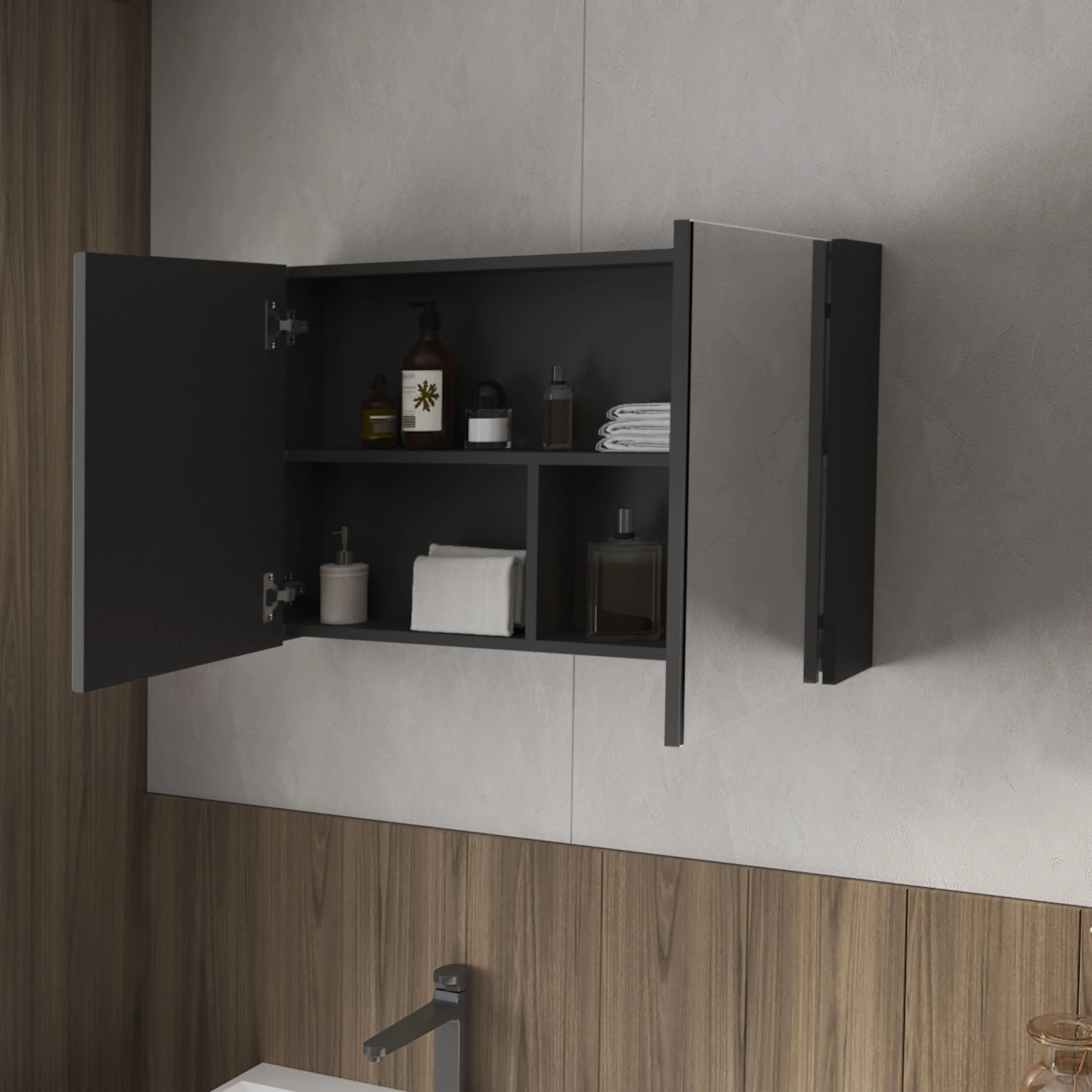 Black Medicine Cabinet with Included Mirrors and 2 Doors