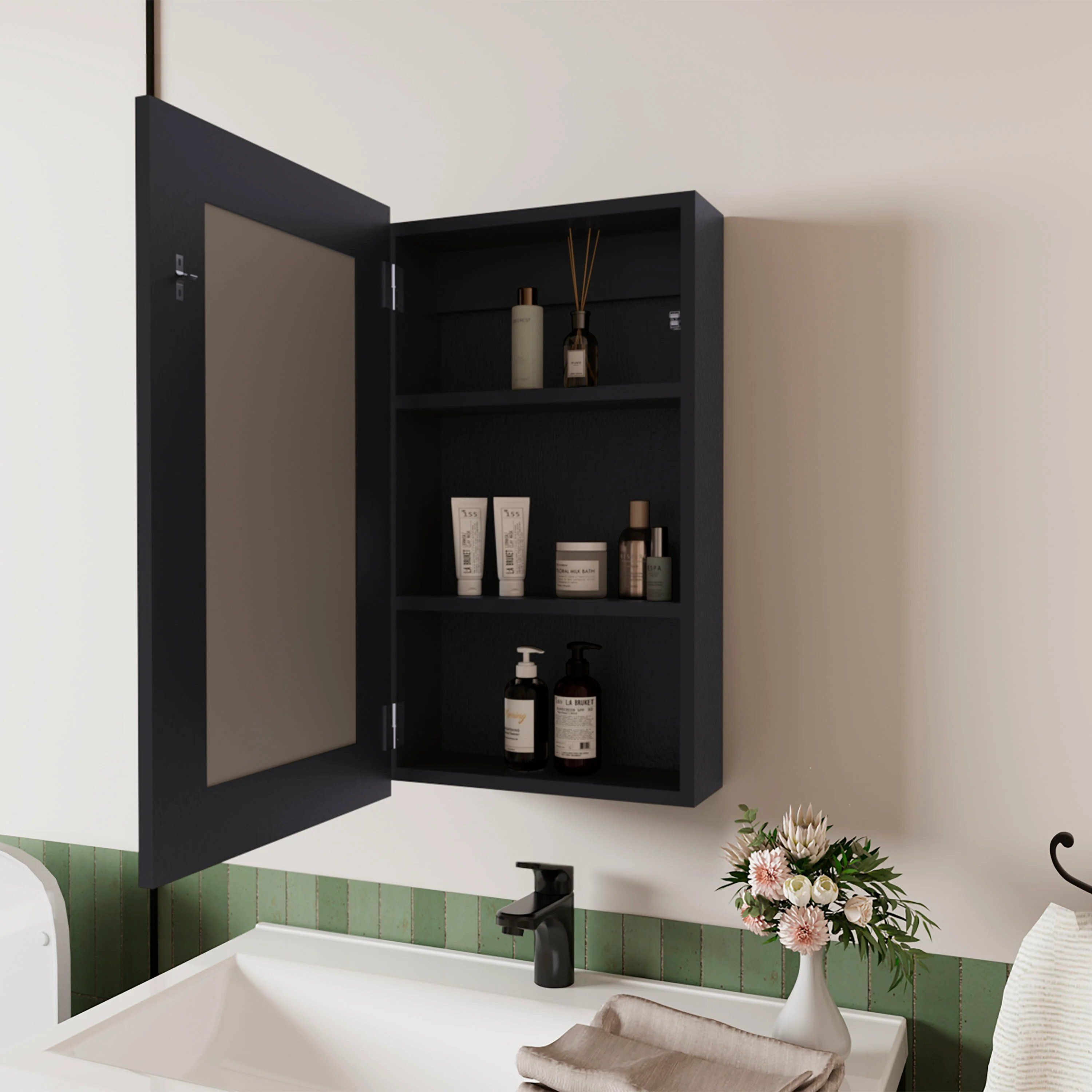 Black Medicine Cabinet with Included Mirror