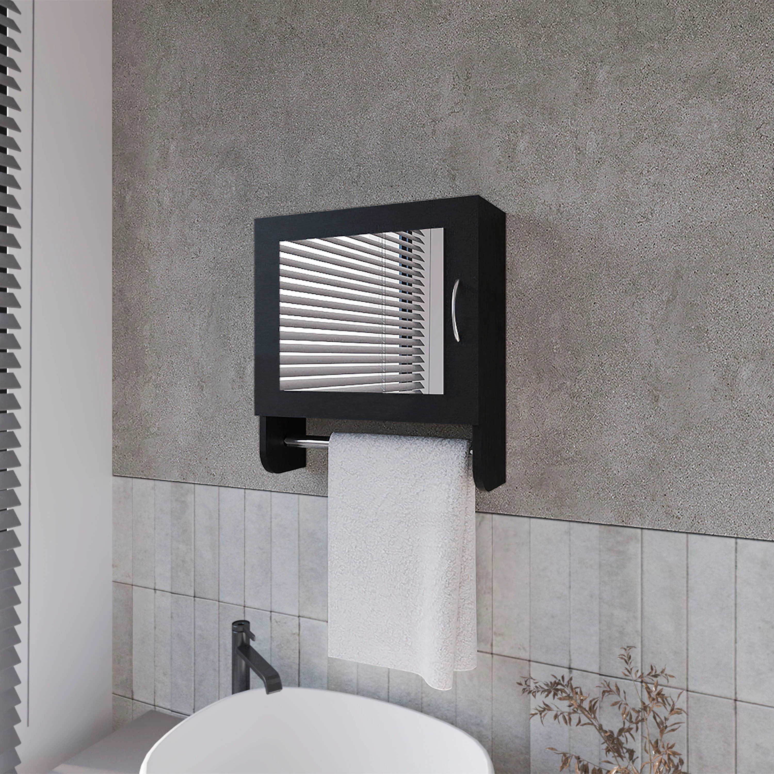 Black Medicine Cabinet with Towel Bar and Included Mirror