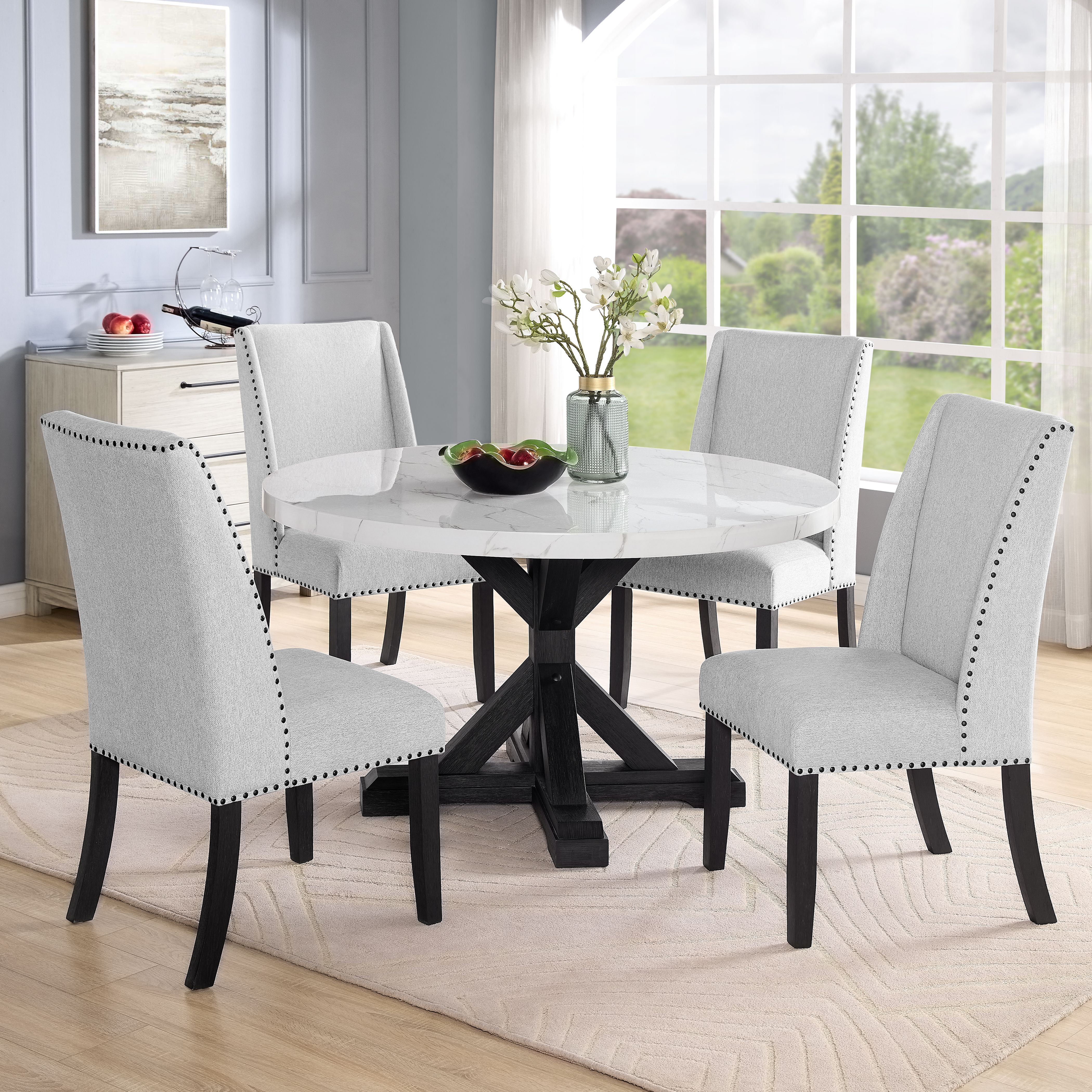 Hirima Modern Elegance 5-Piece Dining Set, 54" Round Dining Table with 4 Chairs