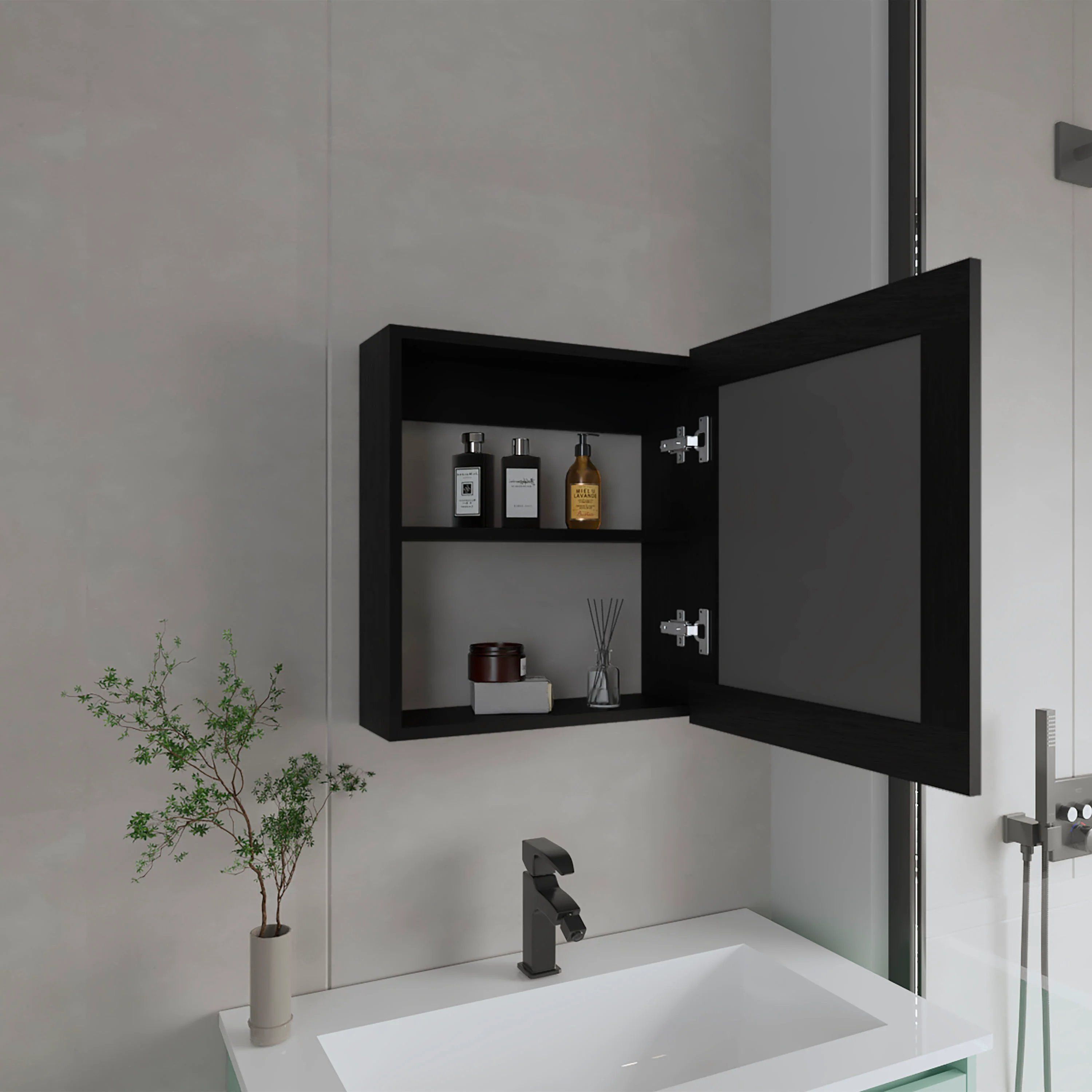 Black Medicine Cabinet with Included Mirror