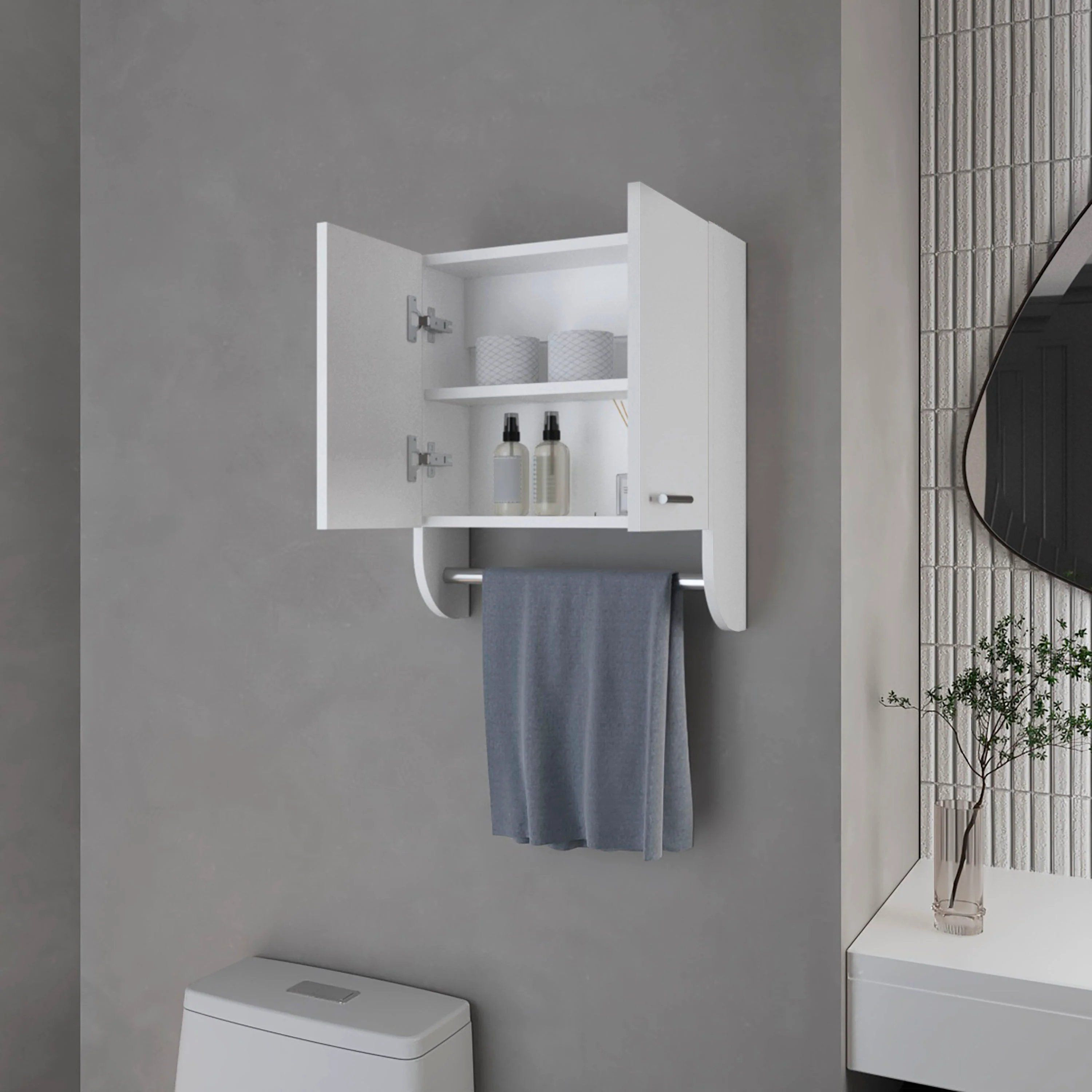 White Medicine Cabinet with Towel Bar