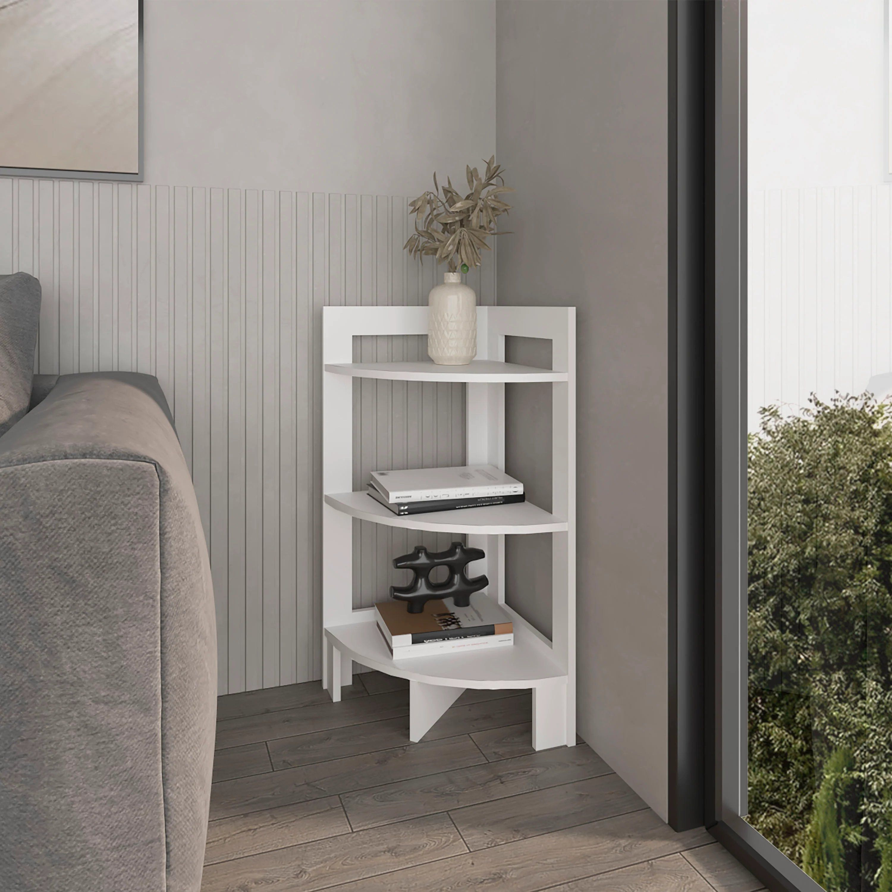 White Corner Shelf with 3 Shelf