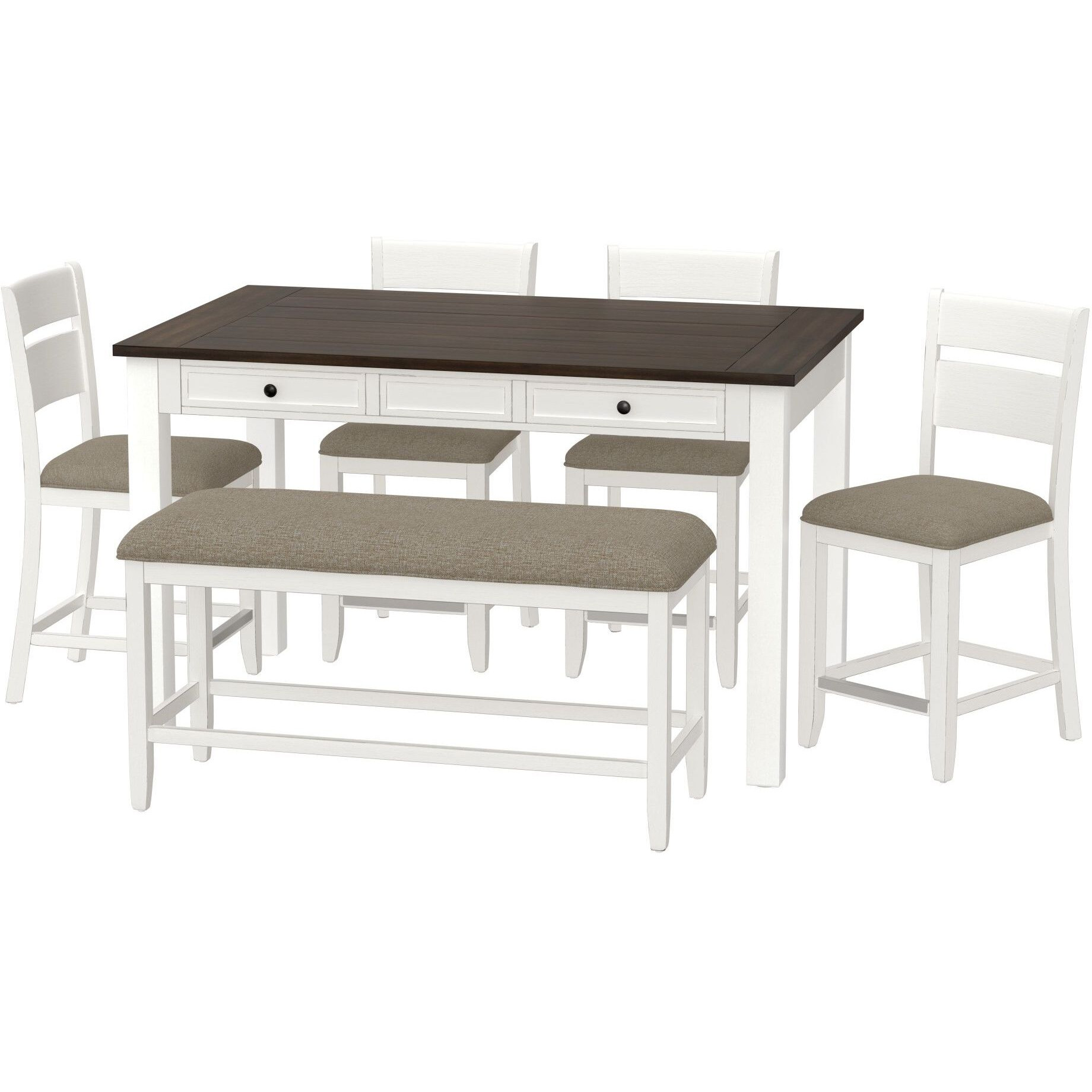 Wallace & Bay Velvety Brown And White 6 Piece Gathering Dining Set