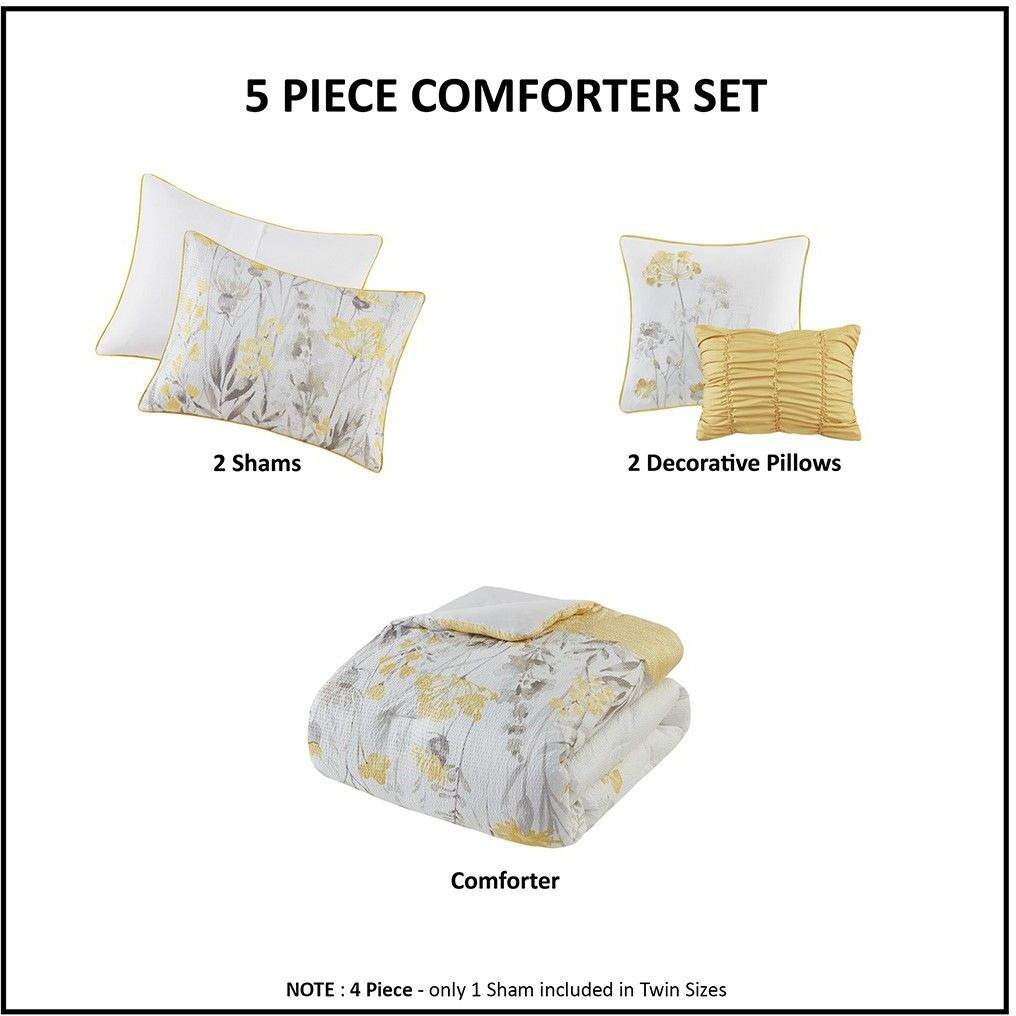 5 Piece Seersucker Comforter Set with Throw Pillows