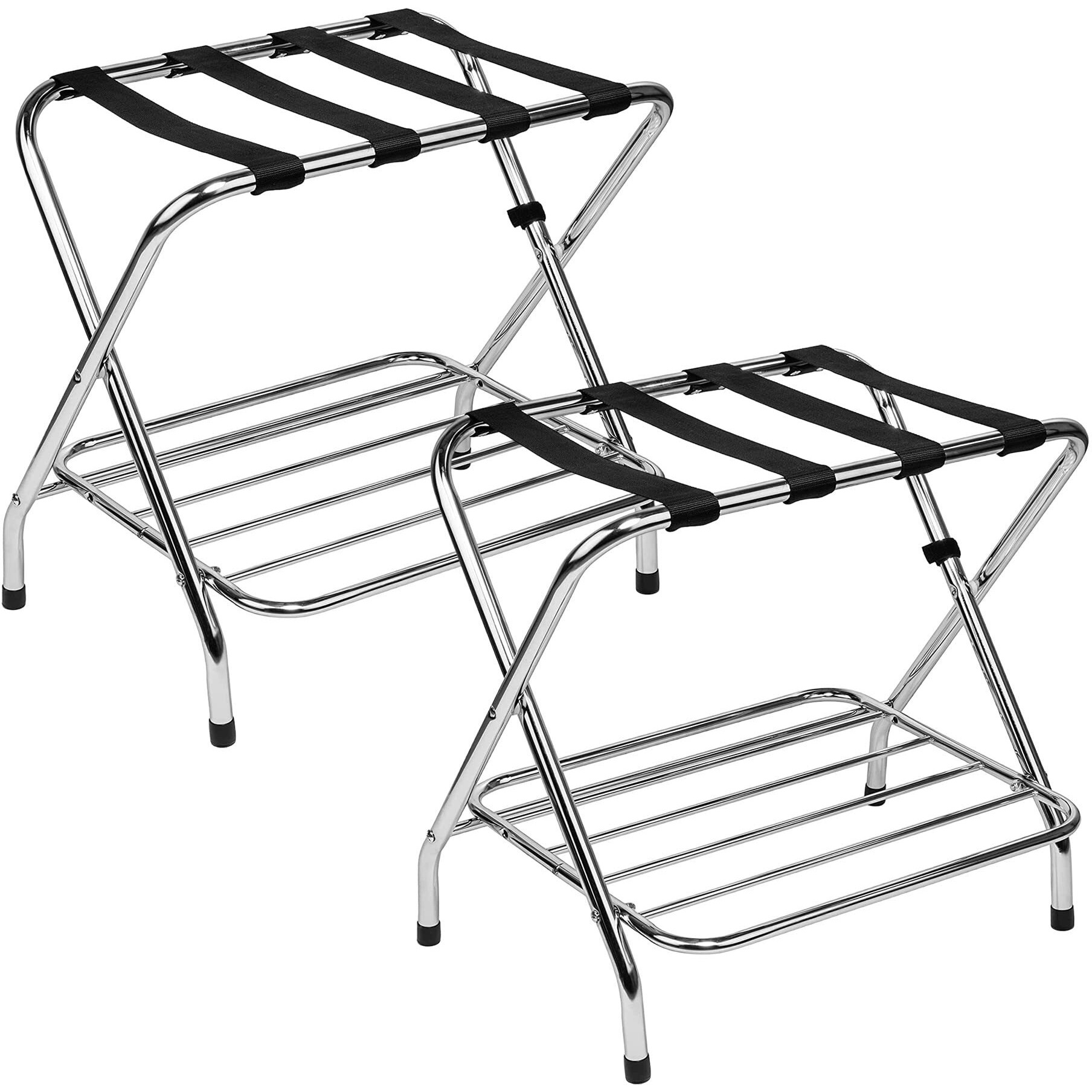 USTECH Luggage Rack-Double Tier, Chrome, Self Asssembly, Foldable Rack for Guest Room (Pack of 2)