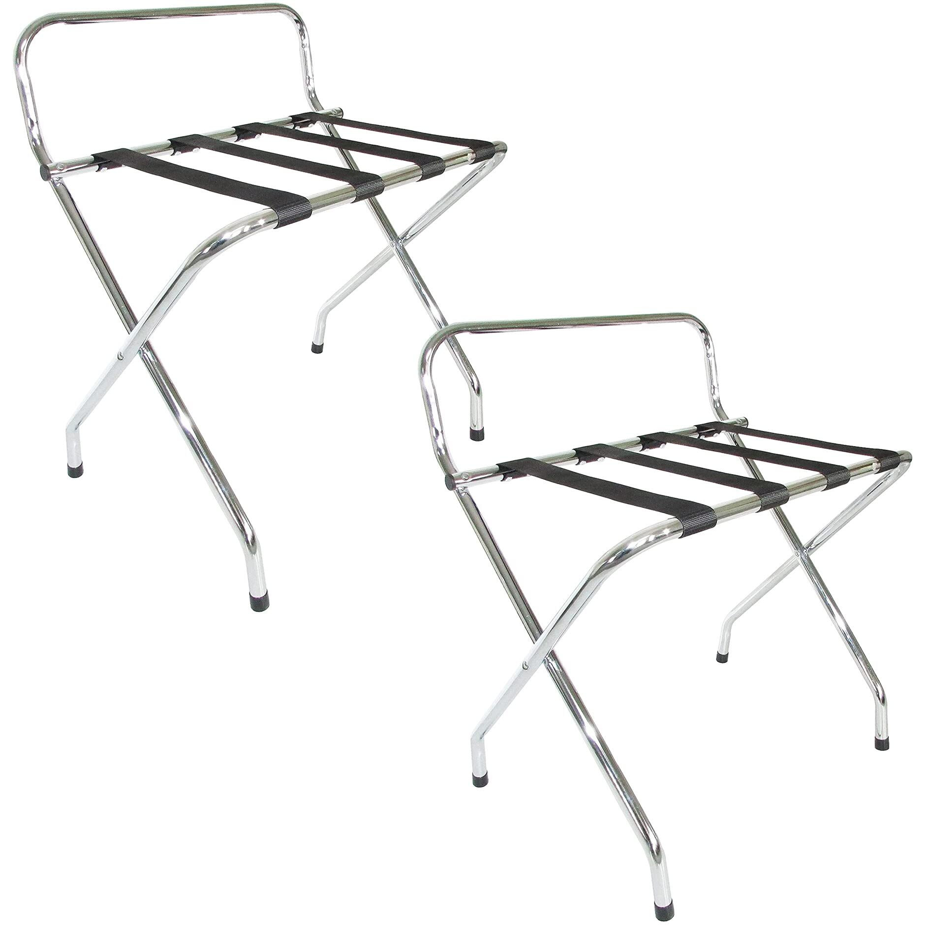 USTECH Luggage Rack-Single Tier with High Back, Chrome, Self Asssembly, Foldable Rack for Guest Room