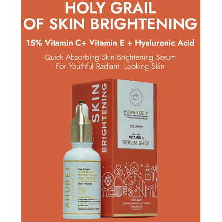 Ahurei Naturals 15% Vitamin C Skin Brightening Serum with Hyaluronic & Vit E - 50 Ml