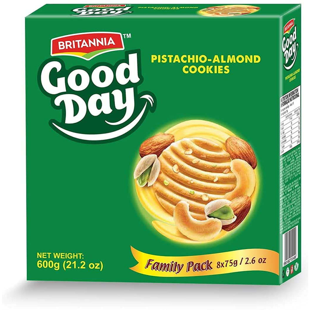 Case of 6 - Britannia Good Day Pistachio Almond Cookies Family Pack - 600 Gm (1.3 Lb)