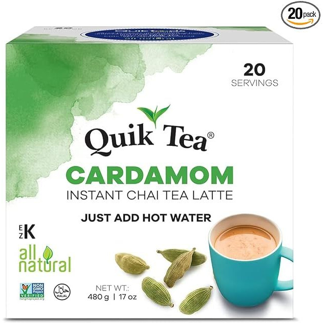 Case of 10 - Quik Tea Cardamom Instant Chai Tea Latte - 480 Gm (17 Oz)