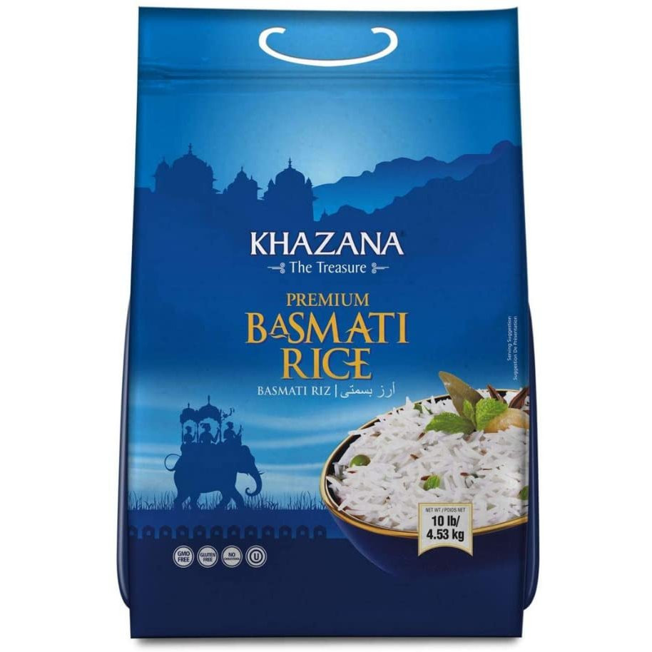 Case of 4 - Khazana Premium Basmati Rice Blue Bag - 10 Lb (4.5 Kg)