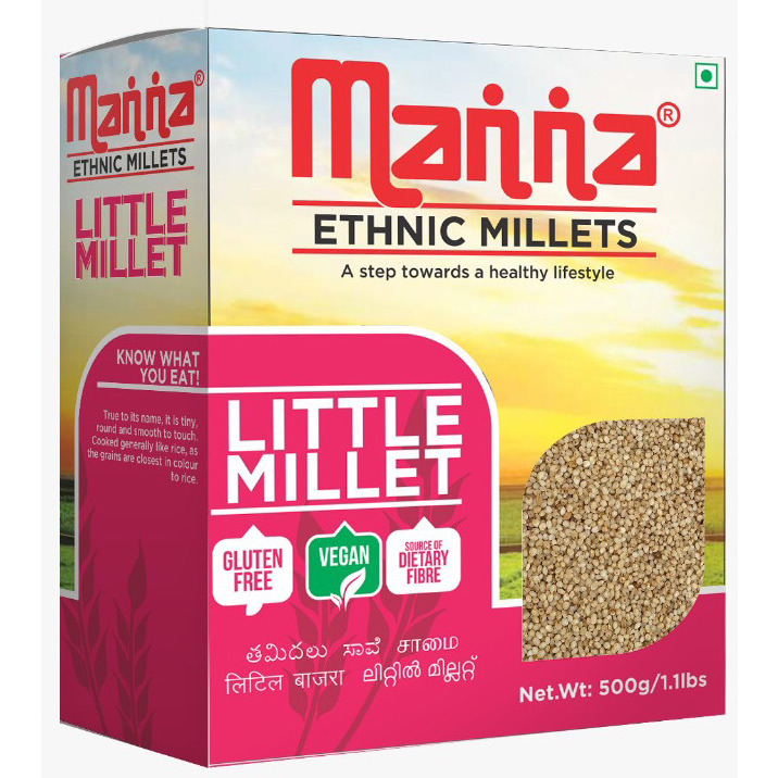Case of 20 - Manna Pearled Unpolished Ethnic Millets Little Millets - 500 Gm (1.1 Lb)