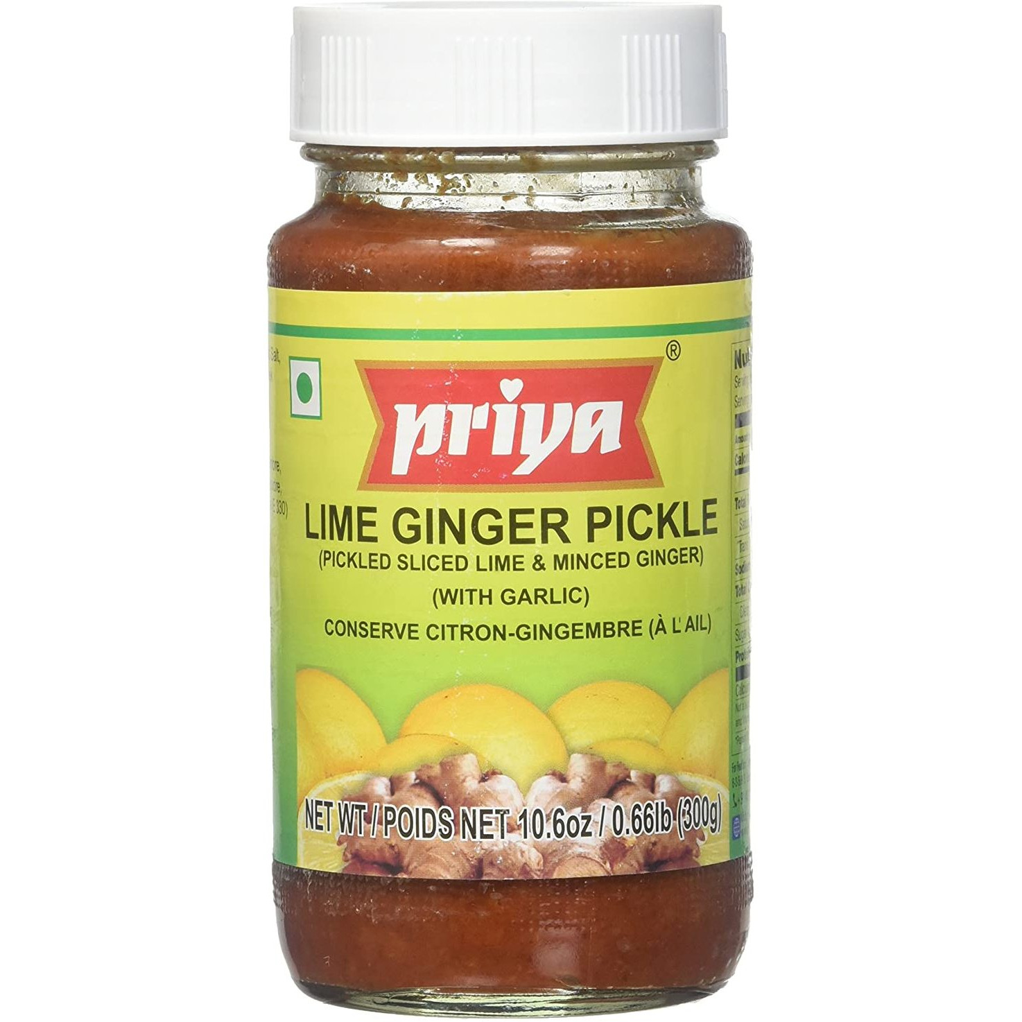 Case of 24 - Priya Lime Ginger With Garlic Pickle - 300 Gm (10.58 Oz)