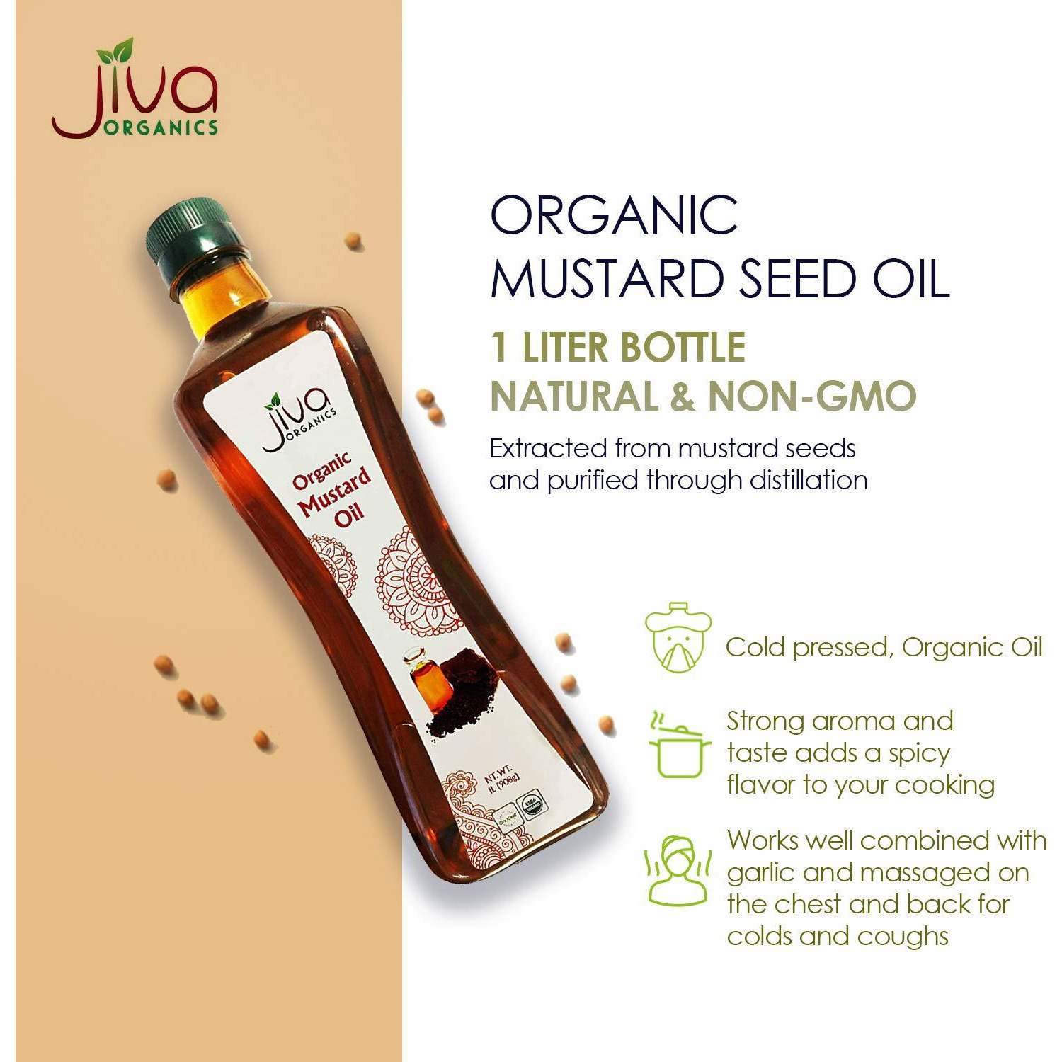 Jiva Organics Organic Mustard Oil - 1 L (33.8 Fl Oz)