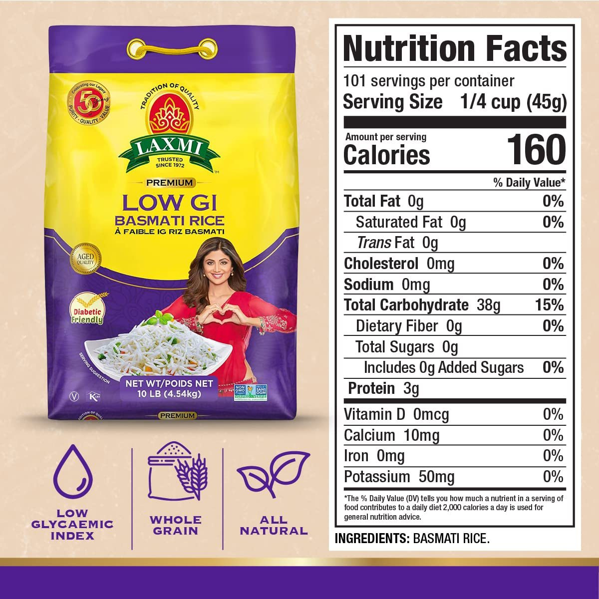 Laxmi Low GI Basmati Rice - 10 Lb (4.5 Kg)