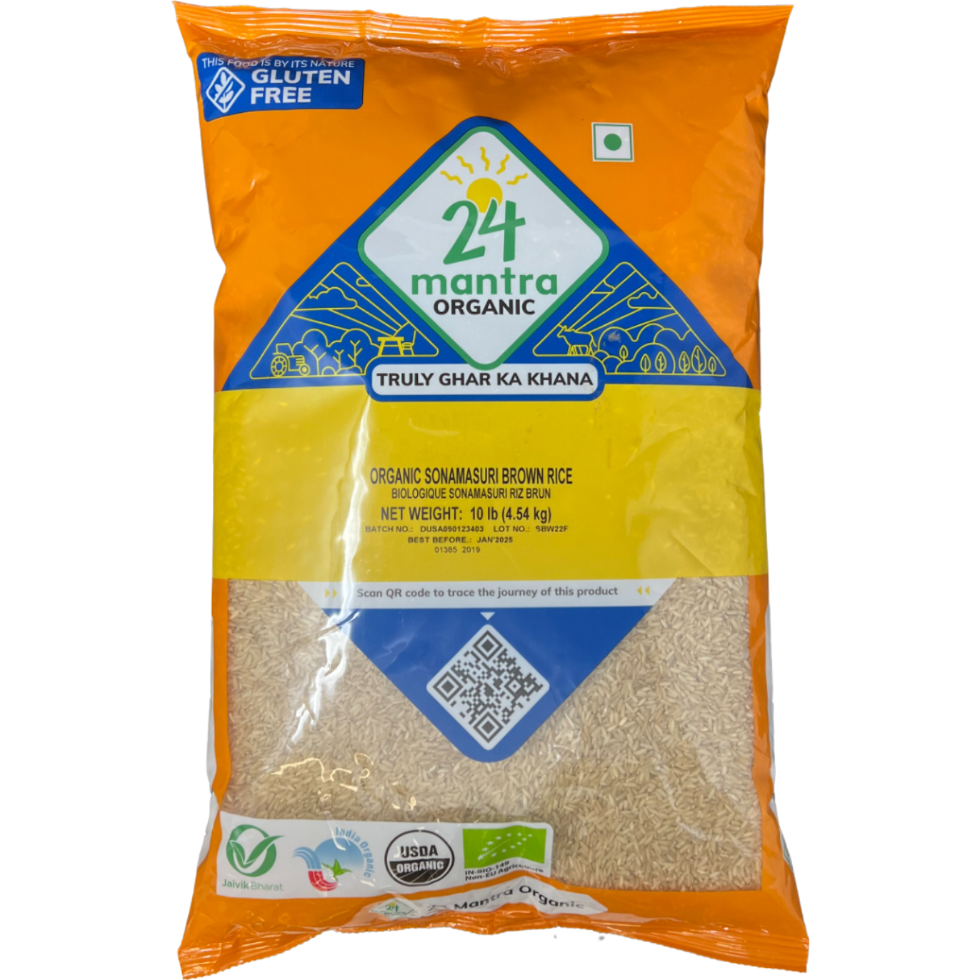 Case of 4 - 24 Mantra Organic Sonamasuri Brown Rice - 10 Lb (4.5 Kg)