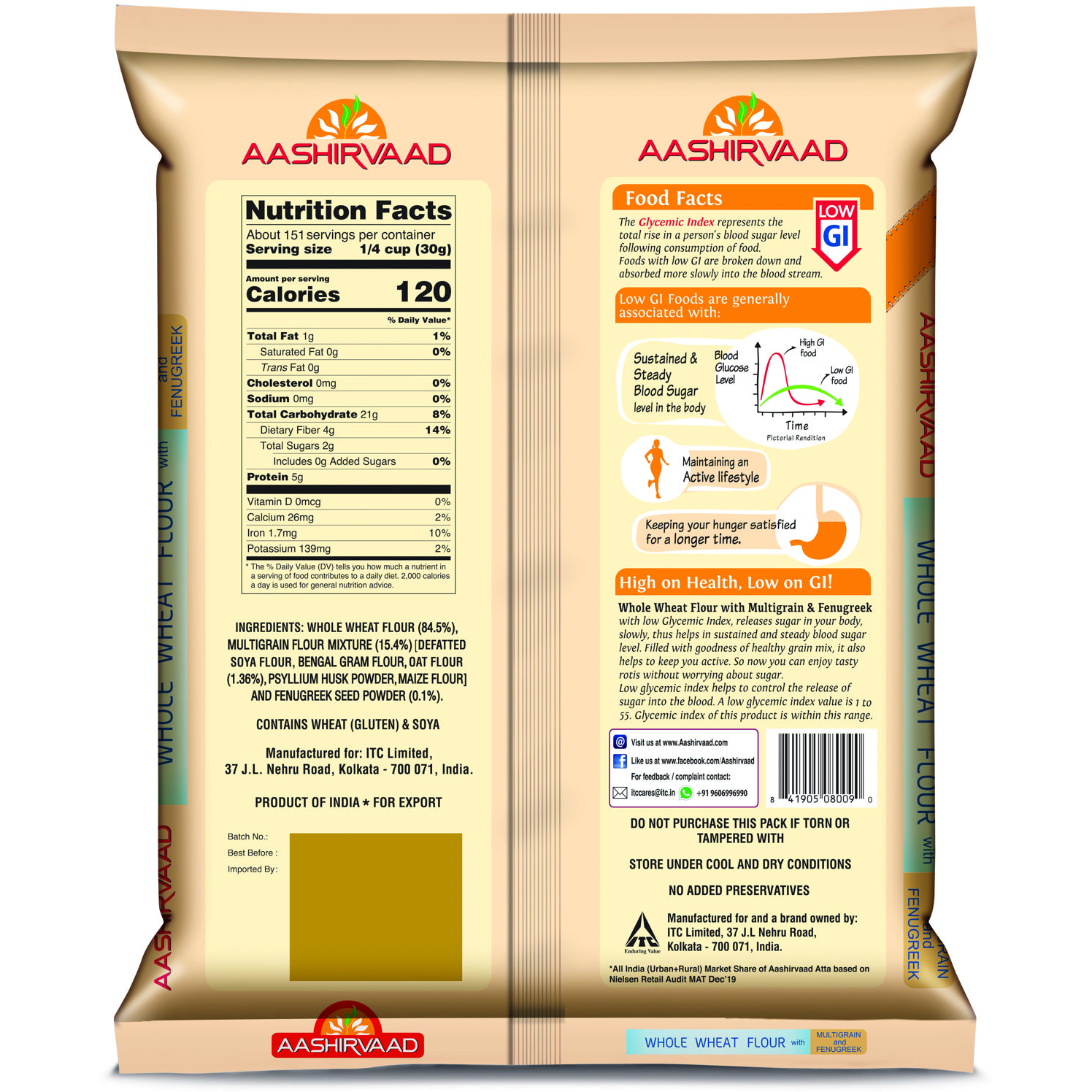 Aashirvaad Lo GI Flour - 10 Lb (4.5 Kg)