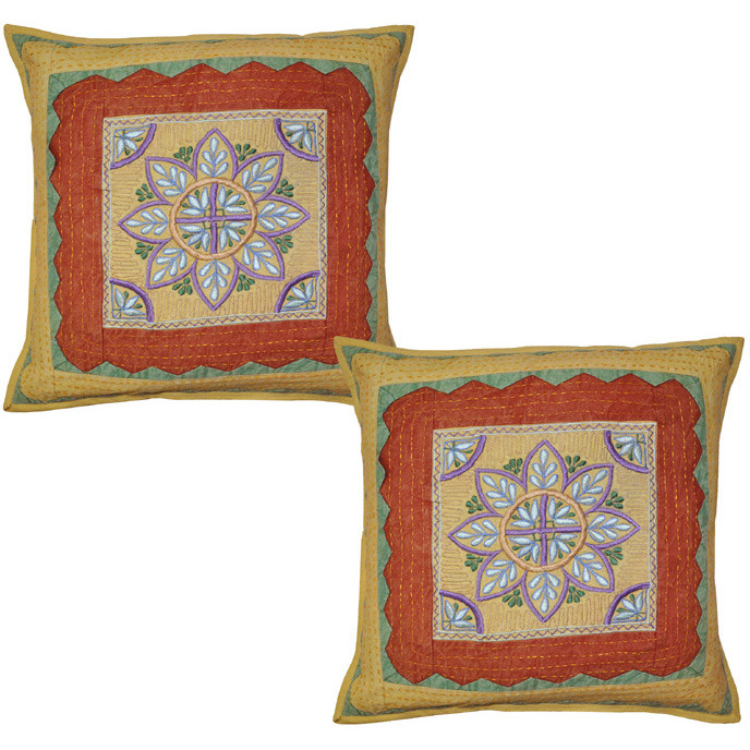 Indian Cushion Covers Embroidered Brown Cotton Pillow Cases 16 Inch Gift