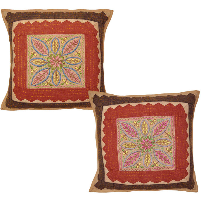 Embroidery Cotton Decor Cushion Cover Indian Patchwork Pillow Covers Pair Throw