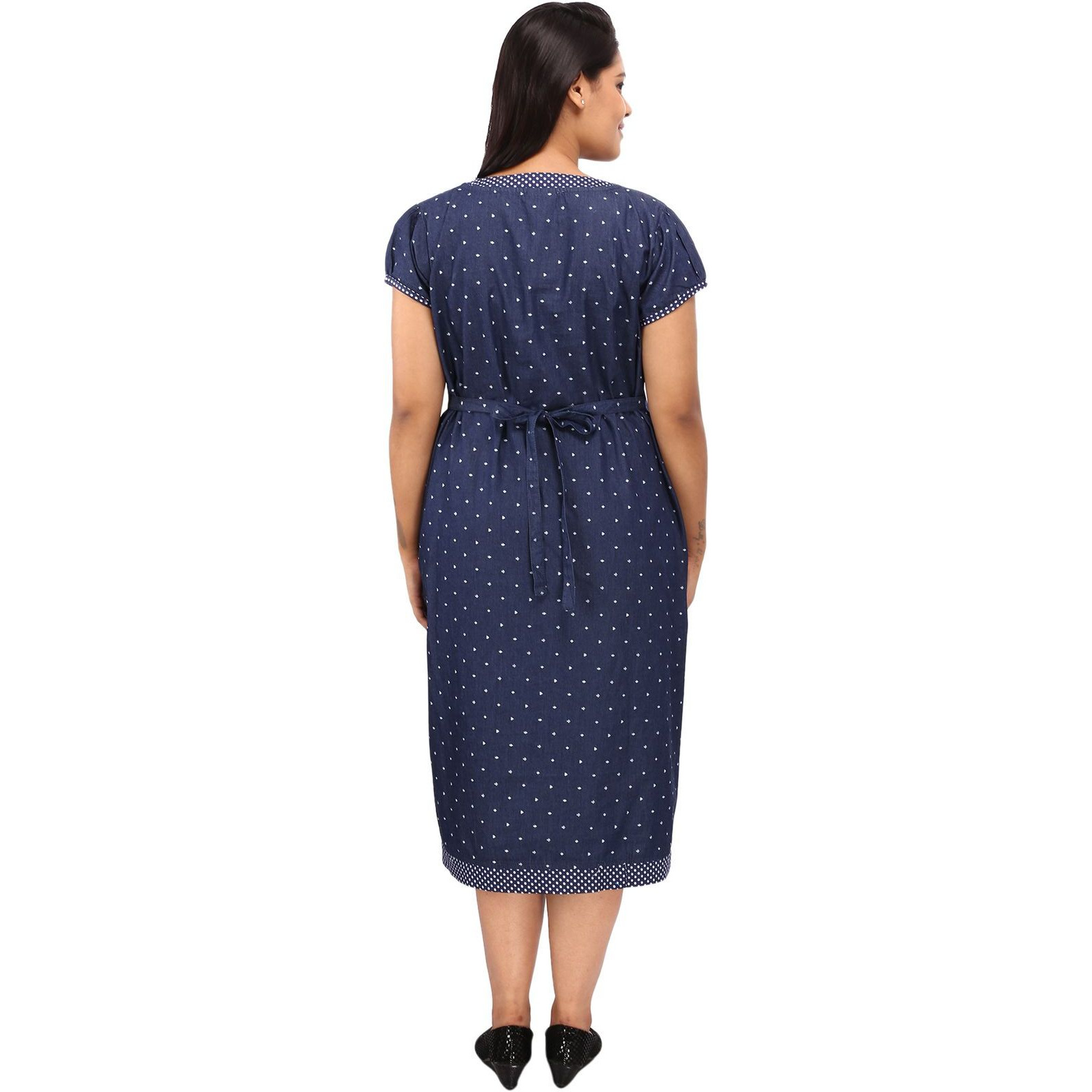 Mamma's Maternity Women's Heart Printed Blue Denim Maternity Dress