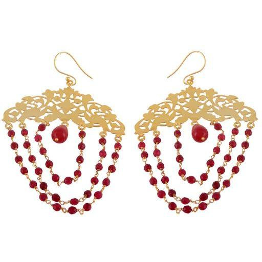 Gold Plated Red Sterling Silver Floral Drop Earrings By Silvermerc Designs