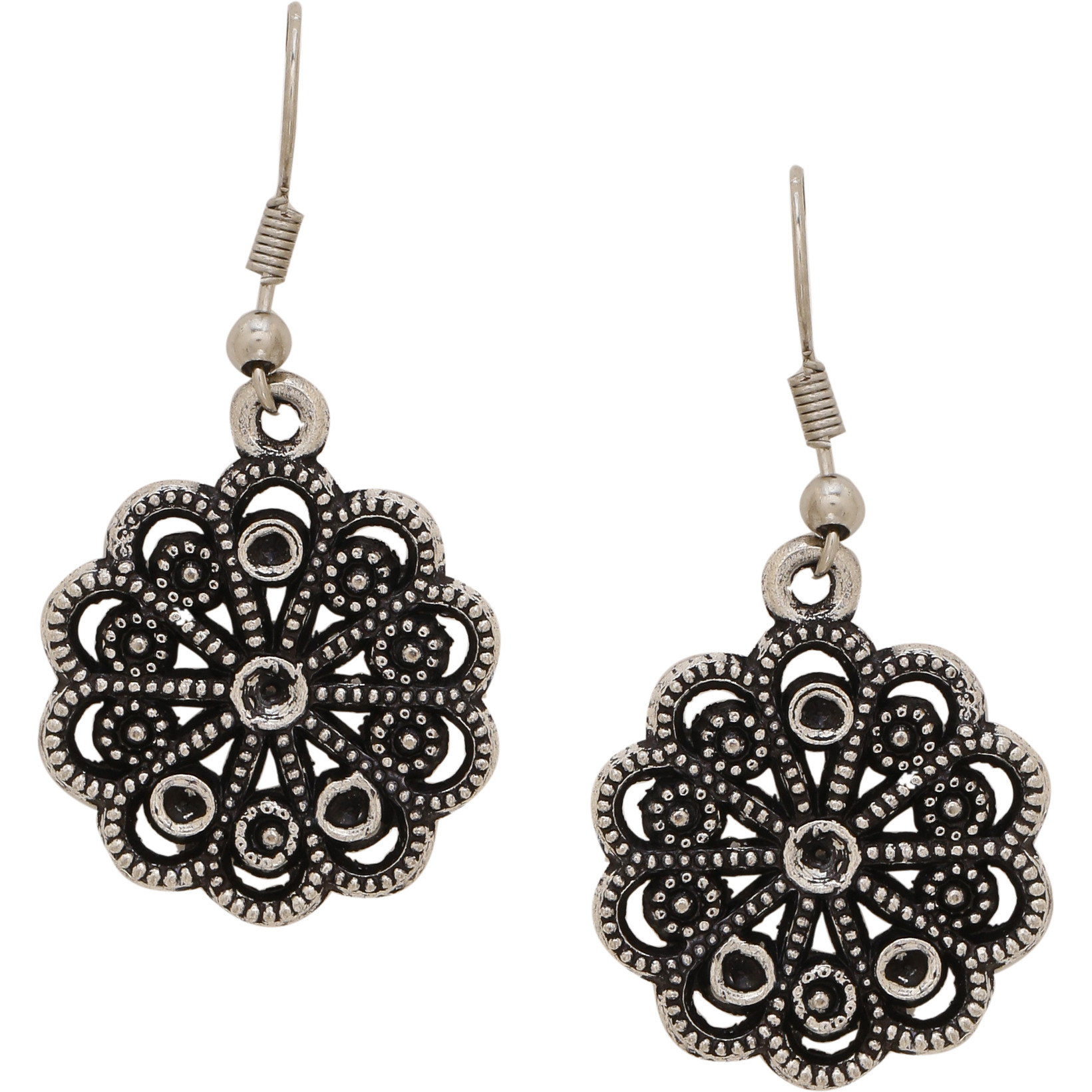 Beautiful Floral Designs Silver Tone Drop Earrings By Silvermerc Designs