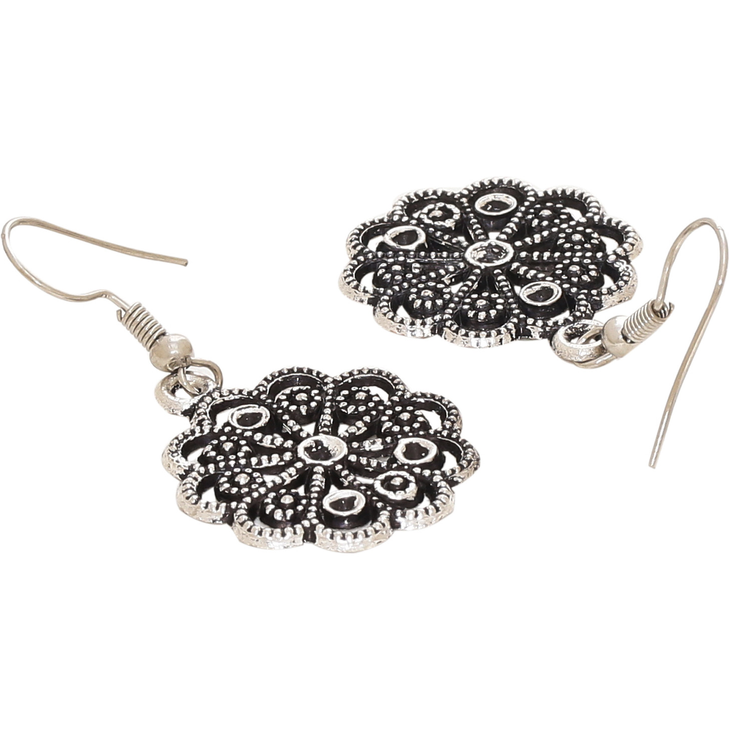 Beautiful Floral Designs Silver Tone Drop Earrings By Silvermerc Designs