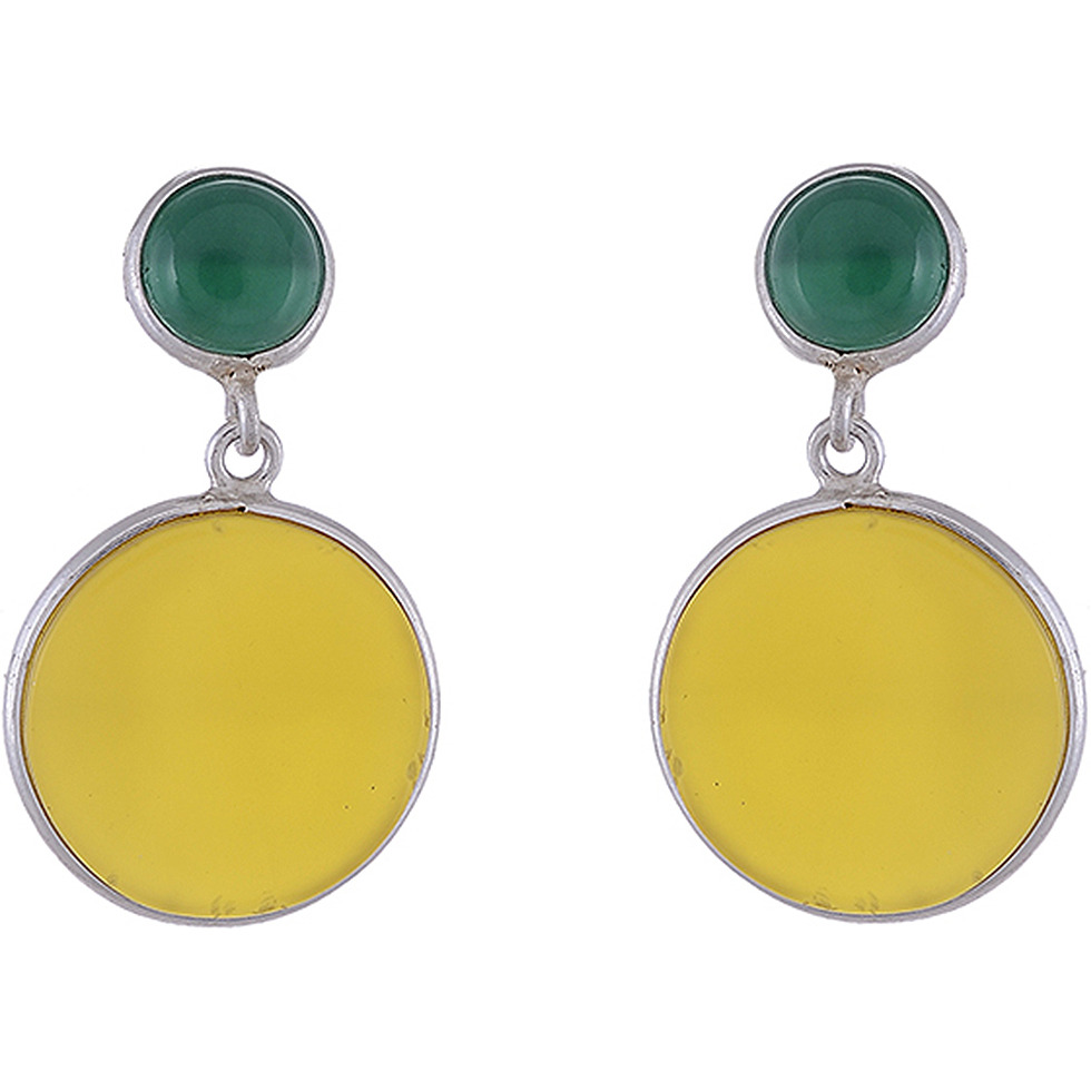 Trendy & Beautiful Design & Green & Yellow Turquoise Silver Drop Earrings By Silvermerc Designs