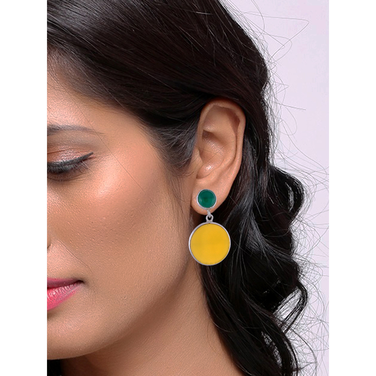 Trendy & Beautiful Design & Green & Yellow Turquoise Silver Drop Earrings By Silvermerc Designs