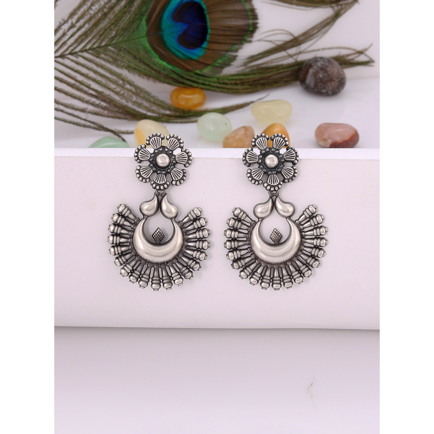 Beautiful & Floral Design Silver Chandbali Earrings By Silvermerc Designs