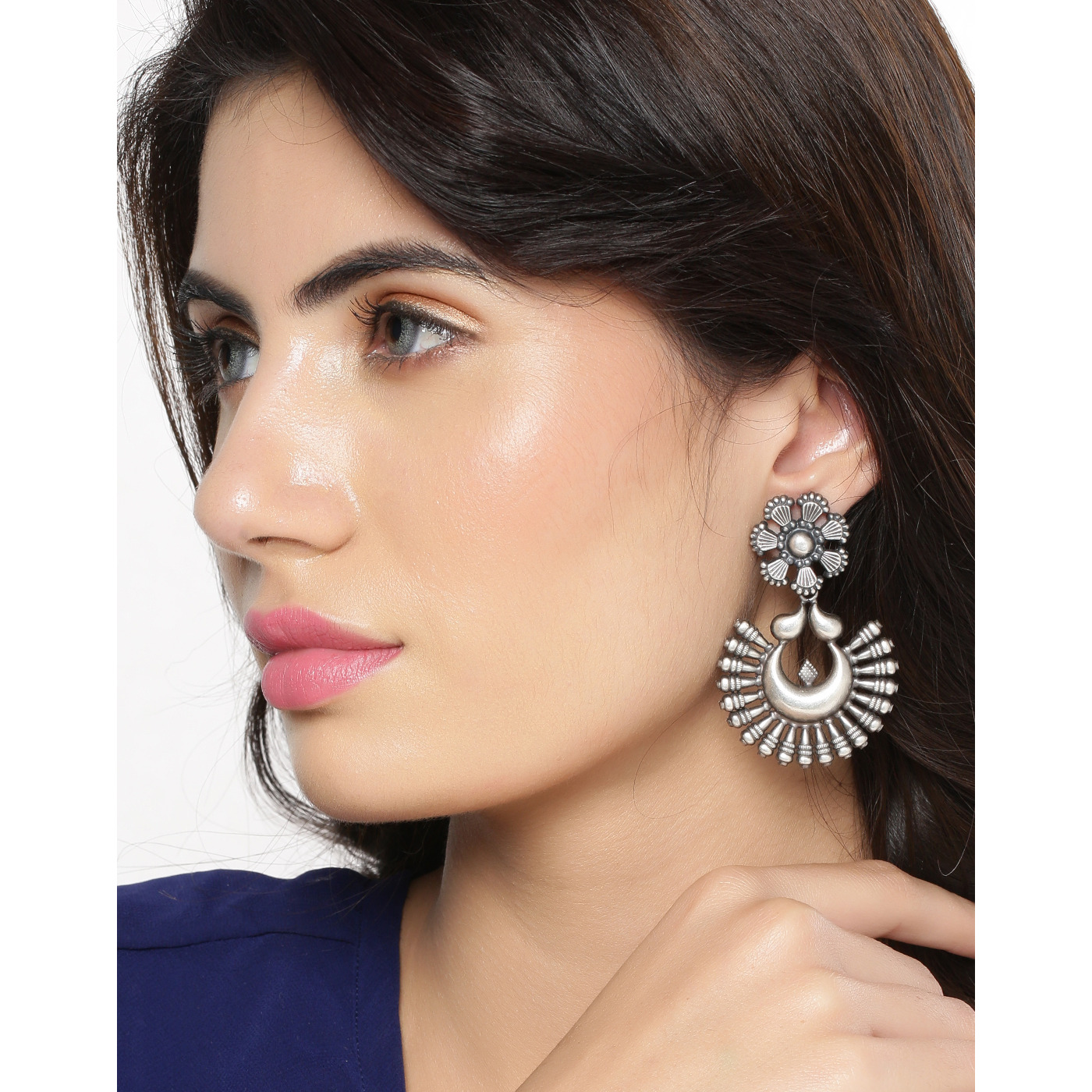 Beautiful & Floral Design Silver Chandbali Earrings By Silvermerc Designs